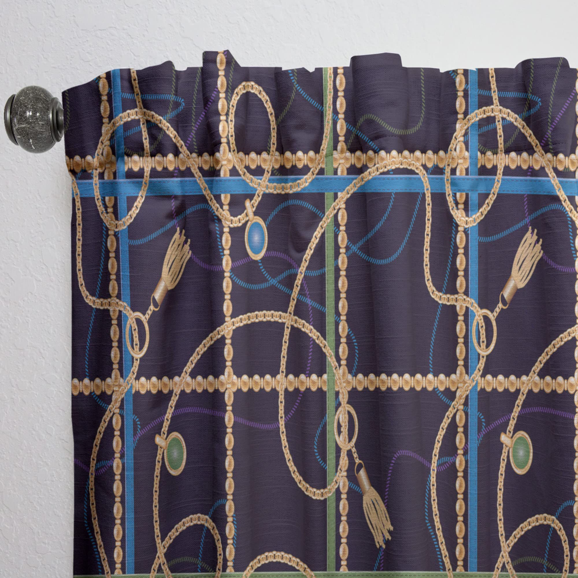 Trendy Gold Chain Pattern Thermal Insulated Curtains for Bedroom & Living Room - Single Panel 52x95 Inches - Elegant Window Drapes for Home Decor, Blackout & Energy Saving
