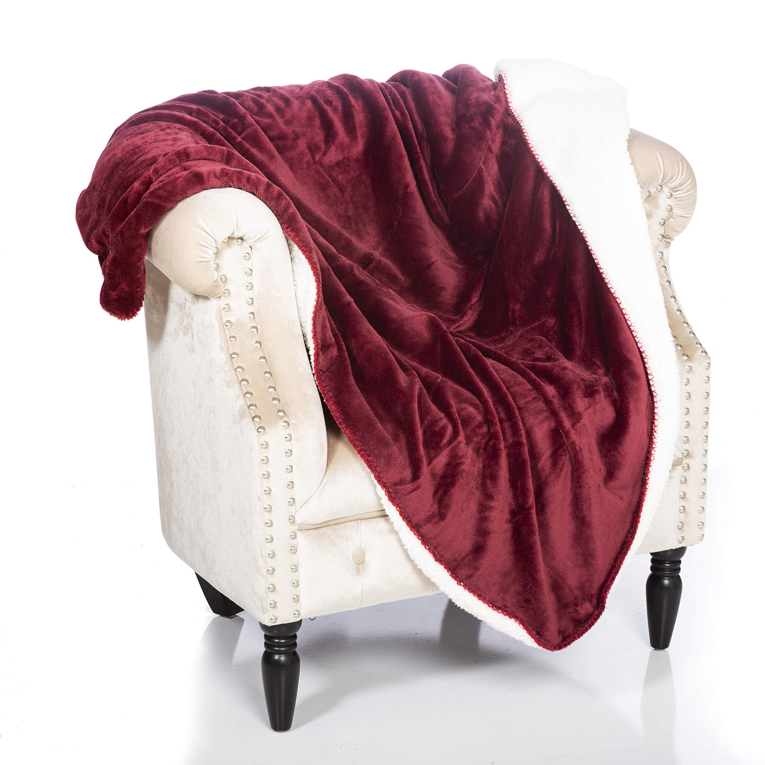 Warm Sherpa Fleece Blanket - Ultra Plush Wine Throw for Cozy Nights