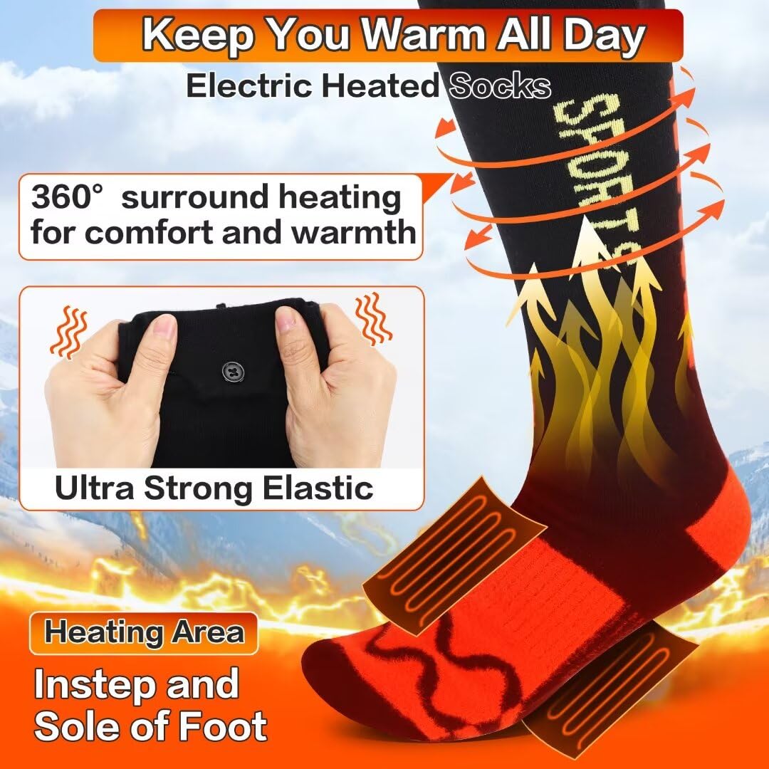 Rechargeable 5000mAh Electric Heated Socks for Men & Women with APP Control - Washable Foot Warmers for Hiking, Riding, Camping, Skiing & Outdoor Winter Activities