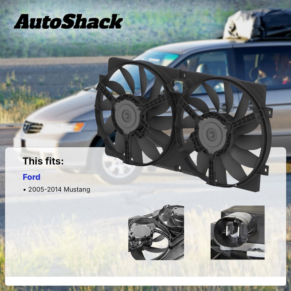 AutoShack Radiator Cooling Fan Assembly with Resistor Replacement for 2005-2014 Ford Mustang 3.7L 4.0L 4.6L 5.0L 5.4L V6 V8 RWD - FA720139 - Perfect for Engine Cooling & Overheating Prevention