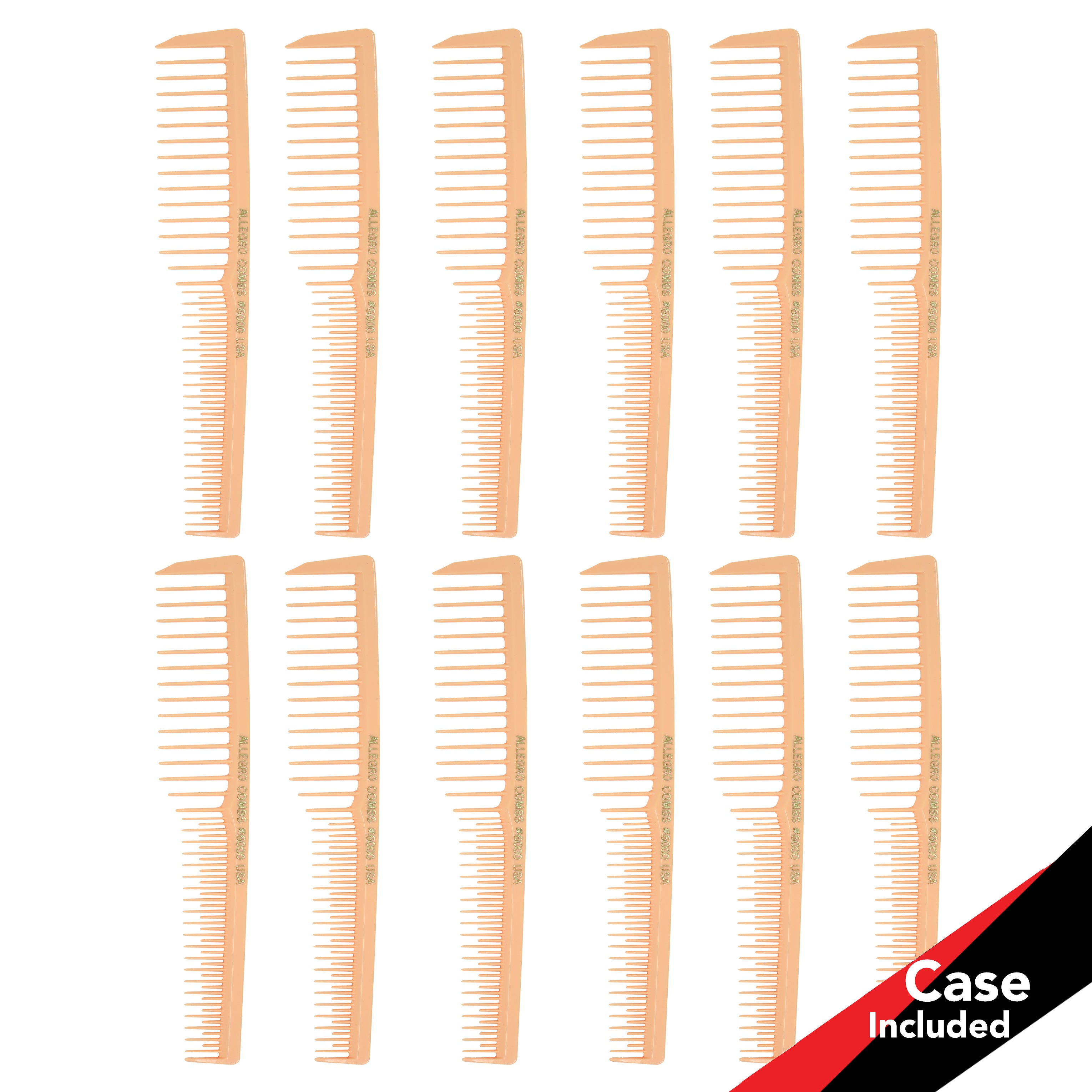 Allegro Combs #6000 Wide Tooth Teasing Vented Hair Comb - 12 Pack for Styling, Detangling & Volumizing - Perfect for Salons, Home Use & Travel