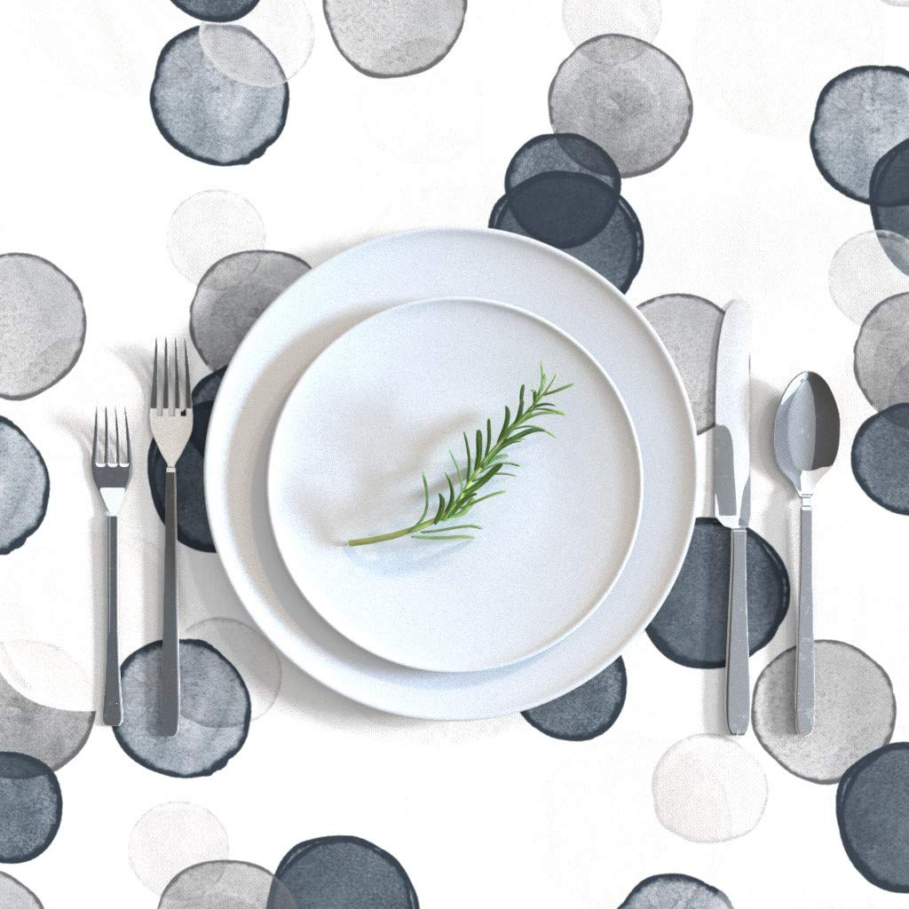 Custom Watercolor Bubbles & Neutral Dots Gray Charcoal Polka Dot Print Cotton Sateen Tablecloth 70