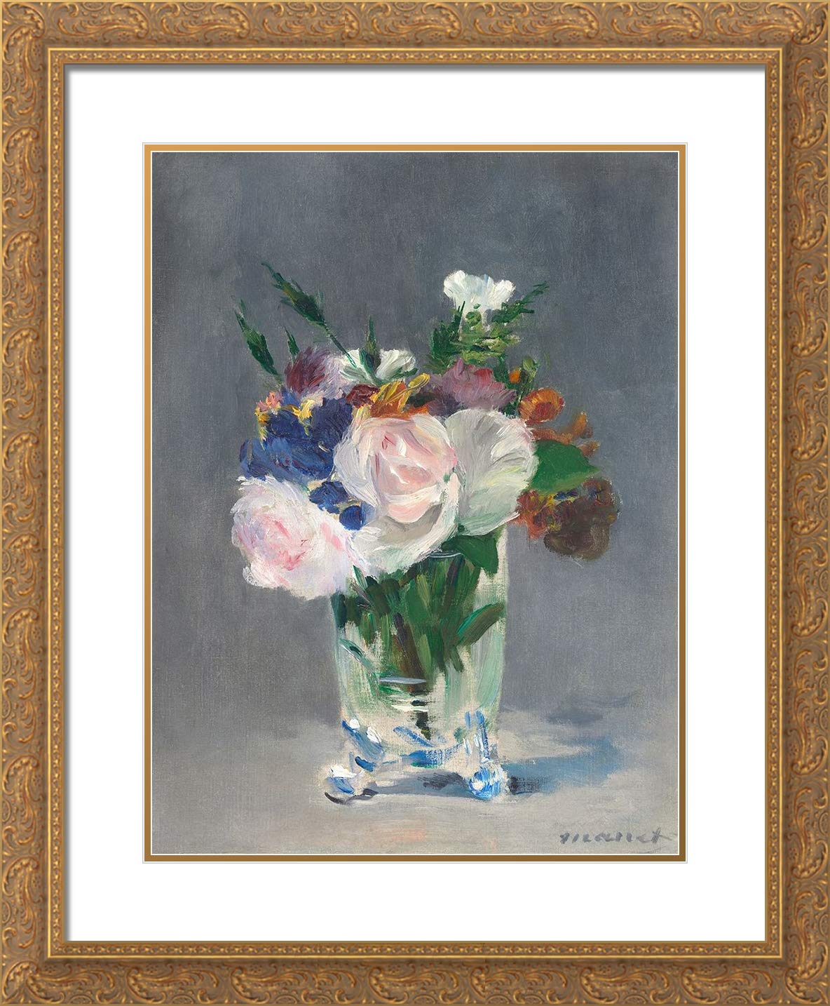 Edouard Manet 15x17 Gold Ornate Framed Art Print - Flowers in a Crystal Vase, Double Matted Museum Quality Reproduction | Perfect for Living Room, Office Decor & Art Lovers Gift