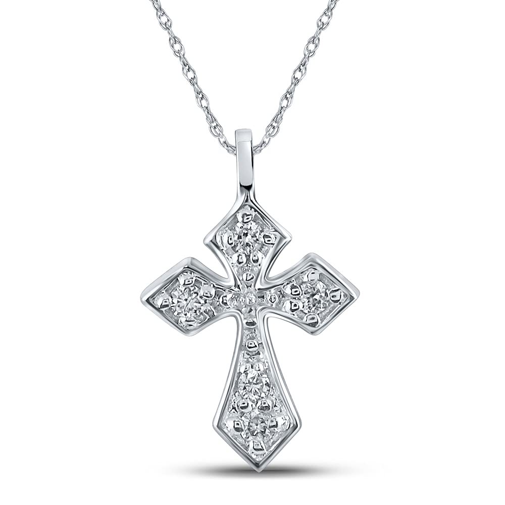 10K White Gold Women's Round Diamond Small Cross Pendant Necklace - 1/20 CTTW - Perfect for Everyday Wear, Gifts & Religious Occasions