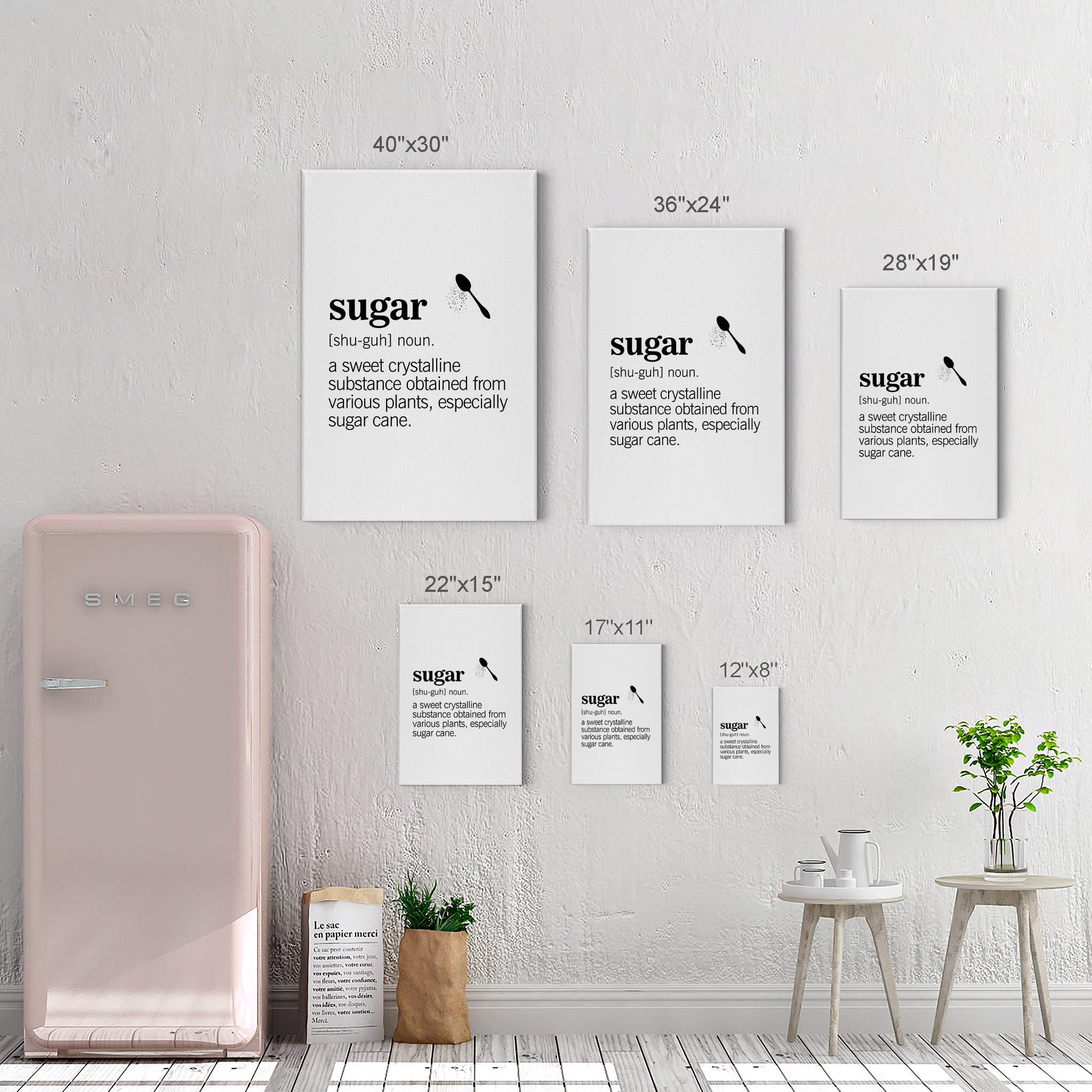 Funny Sugar Definition Canvas Wall Art - 40x30 Inch Kitchen Decor for Restaurants, Cafes & Farmhouse Dining Rooms | Modern Housewarming Gift, Ready to Hang | Perfect for Coffee Shops, Bakeries & Sweet-Themed Parties