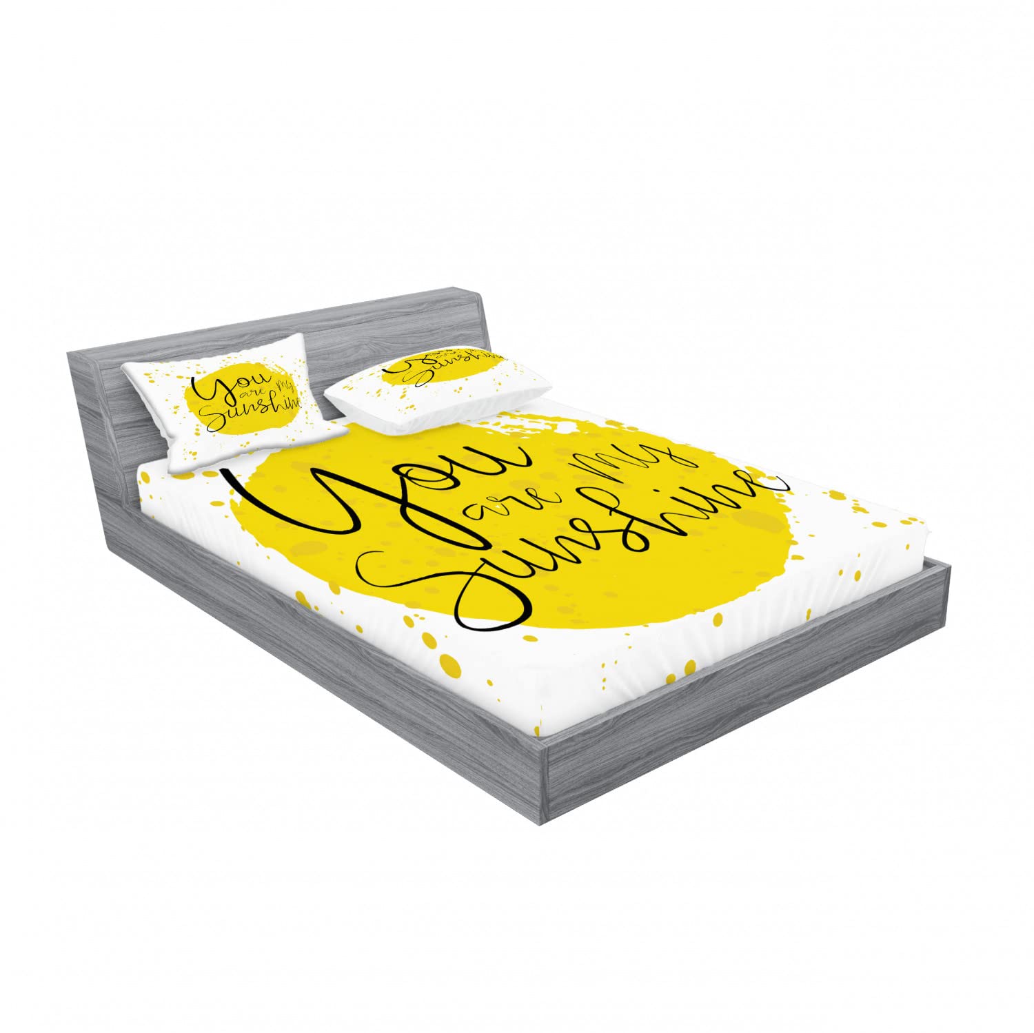 Ambesonne 2-Pack Yellow Fitted Sheet & Pillow Sham Set - Full Size Bedding with 2 Fitted Sheets & 4 Pillow Covers - Splash Inspirational Design - Soft & Breathable for Comfortable Sleep - Perfect for Guest Rooms, Dorms, or Kids' Bedrooms