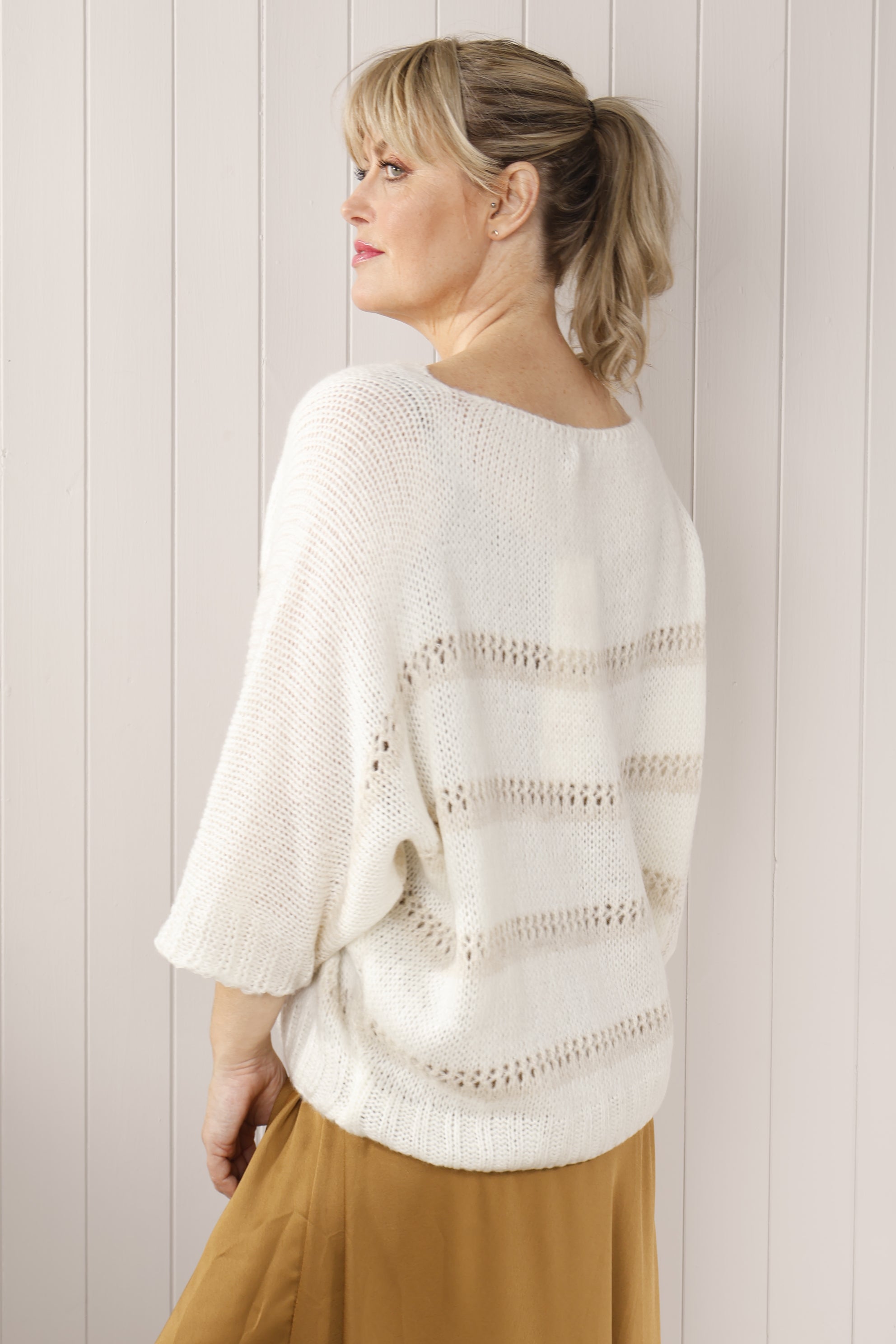 Belgravia Striped Knit Jumper for Women - Soft Cotton Crewneck Sweater - Casual Fall Winter Pullover for Office, Travel & Weekend Outfits