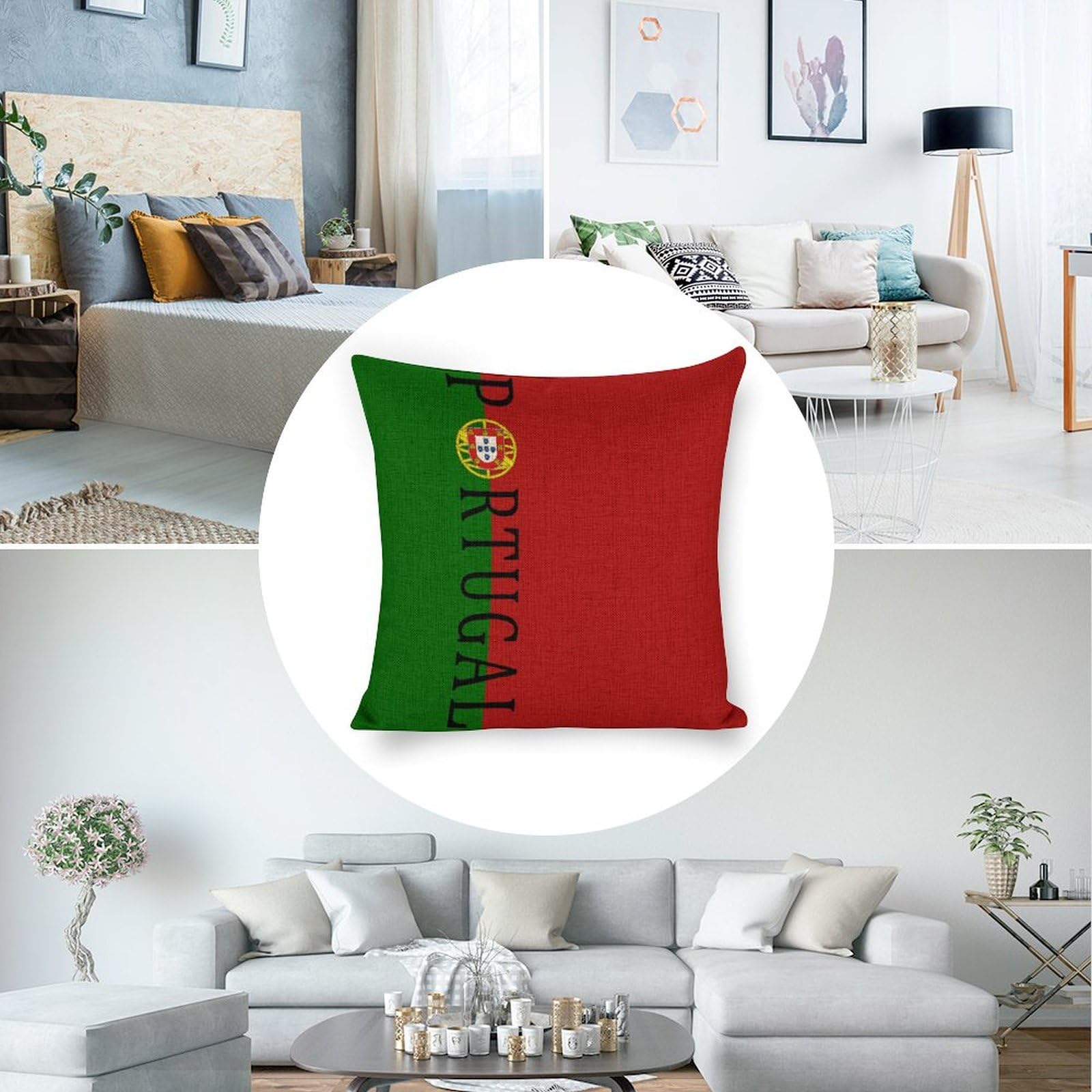 Portugal Soccer Football Throw Pillow Covers 18x18 Inches - 2 Pack Zippered Linen Cushion Covers for Sofa, Couch & Home Decor - Perfect for Living Room, Bedroom & Game Day Decorations
