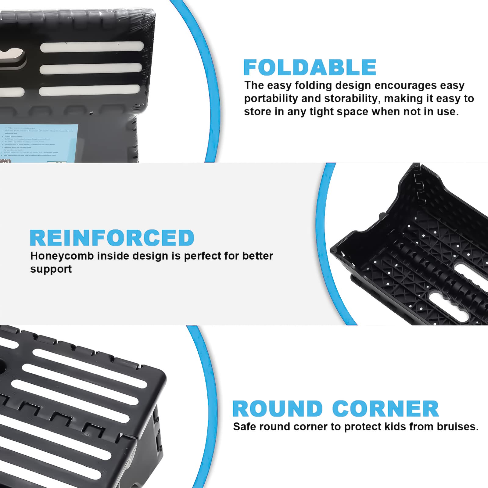 5 Inch Folding Step Stool for Adults & Kids - Portable Foldable Step Stool with Handle - Non-Slip Bathroom Step Stool for Elderly - Perfect for Kitchen, Bathroom, RV, Toilet & Home Use - Black
