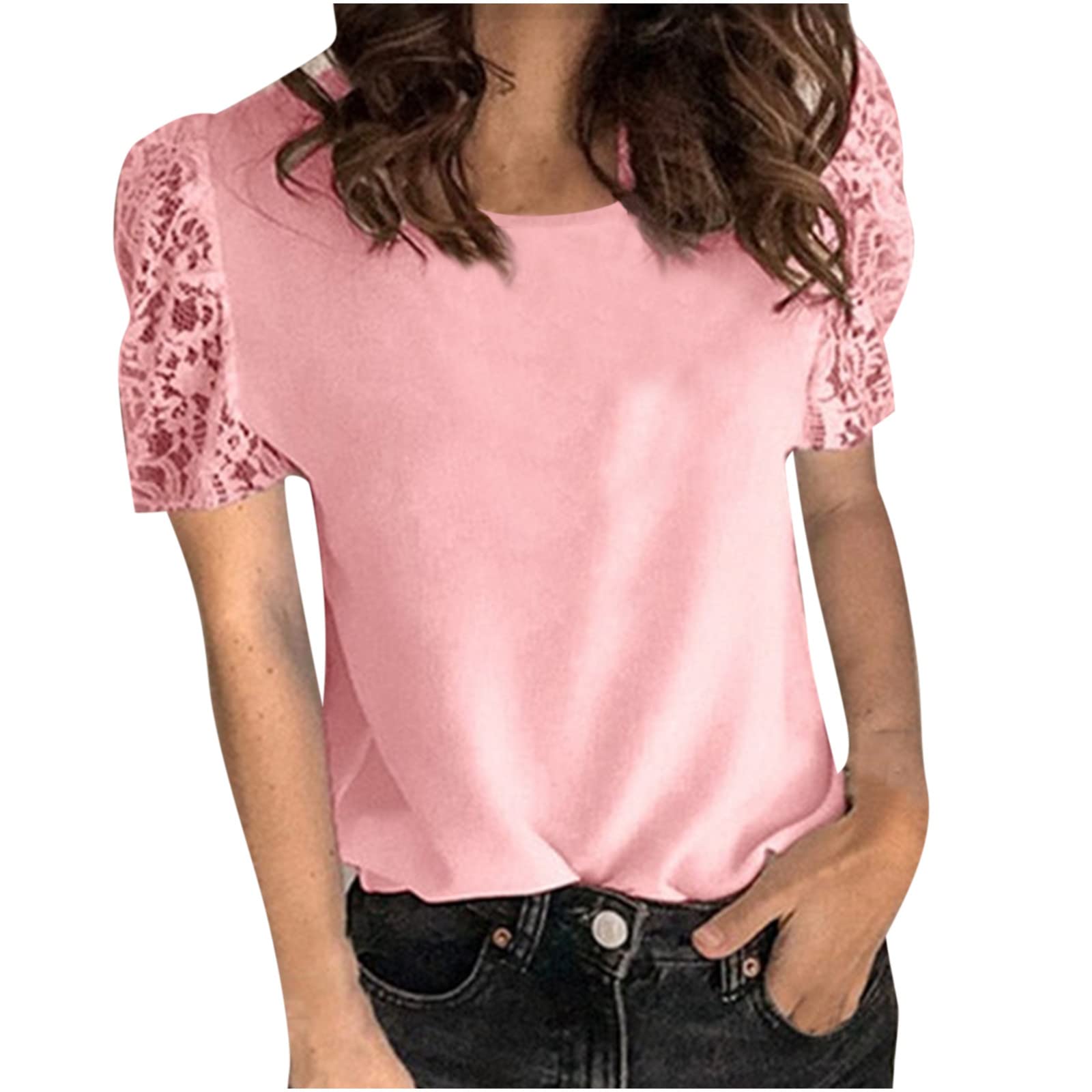Women's Summer Tops 2023 - V Neck Short Sleeve T-Shirts with Smocked Ruffled Hem | Casual Blouse for Beach, Vacation & Everyday Wear
