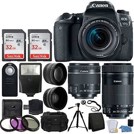 Canon EOS 77D DSLR Camera with 18-55mm & 55-250mm Lens Kit + Wide Angle & Telephoto Lens - Professional Photography for Travel, Sports & Wildlife (Includes IS STM Technology)