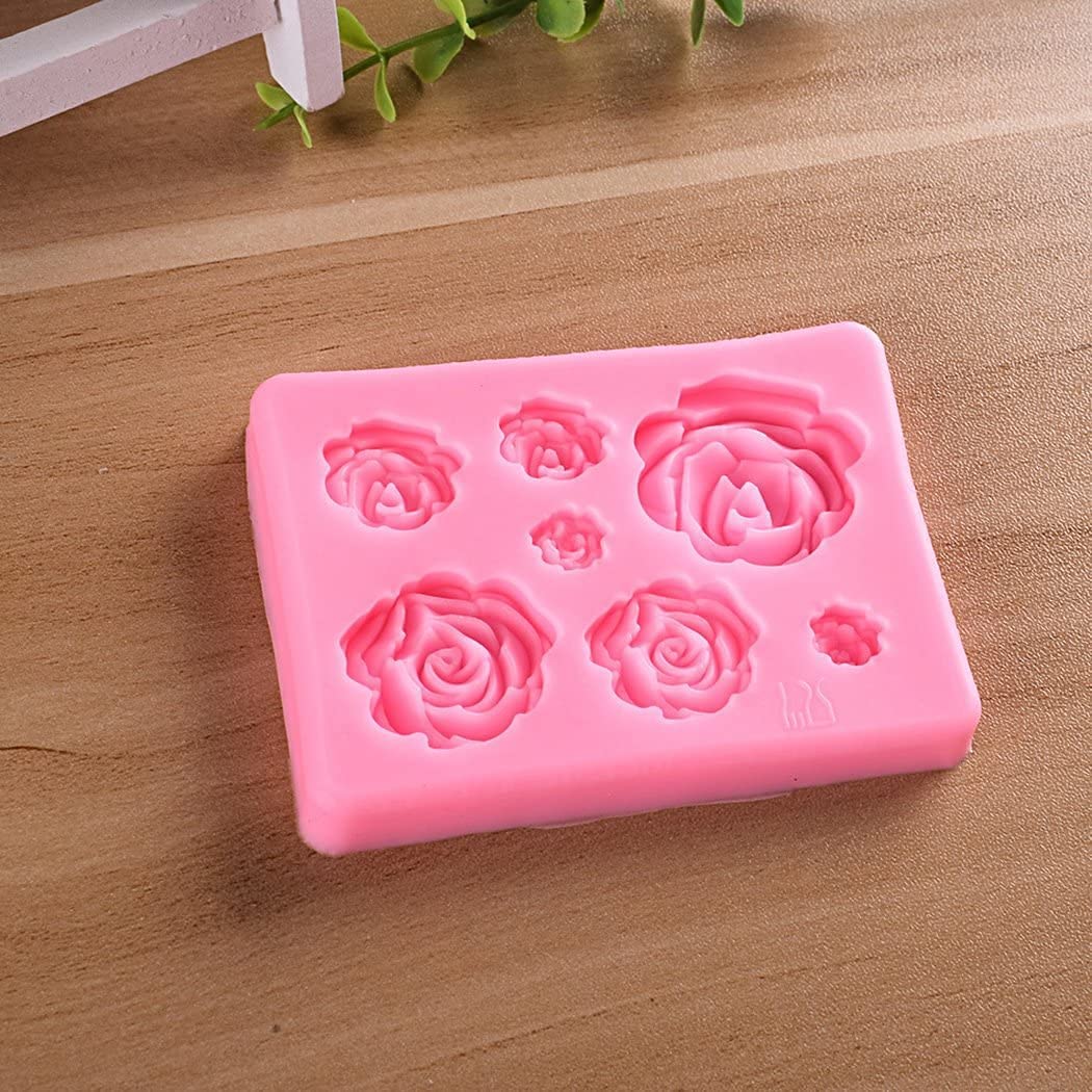 TREXEE 7-Cavity Rose Silicone Mold for Soap, Clay, Chocolate & Cake Decorating - Small Baking Tool for DIY, Fimo, Sugarcraft - Ideal for Home Bakers & Crafters (Pink, Pack of 1) | Perfect for Cupcake Toppers, Wedding Favors & Handmade Gifts