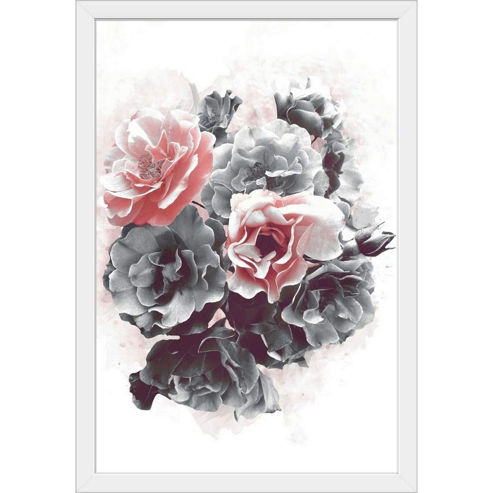 White Rose Bouquet Framed Wall Art Print - Elegant Floral Home Decor for Living Room, Bedroom & Office
