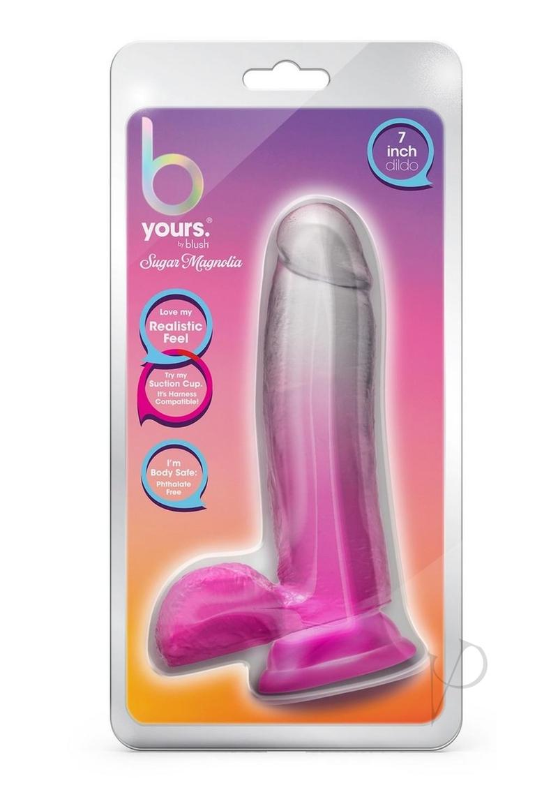 B Yours Sugar Magnolia 7 Inch Realistic Dildo - Fuchsia Pink & Clear Silicone Adult Toy for Women, Couples Play & Solo Pleasure - Perfect for Bedroom Fun & Discreet Storage
