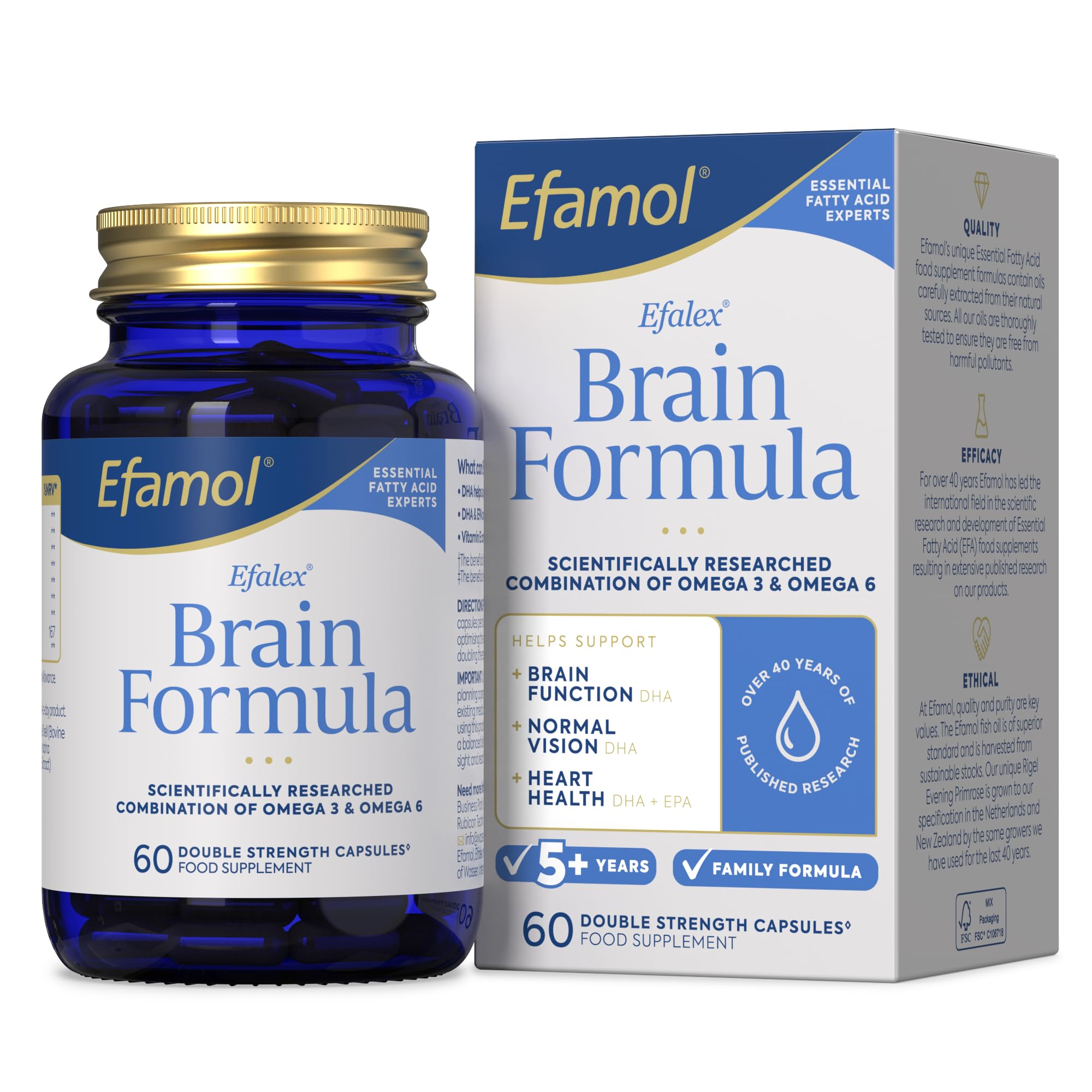 Efalex Brain Formula Capsules - Omega-3 DHA & EPA Supplement for Memory, Focus & Cognitive Support - Perfect for Students, Professionals & Seniors