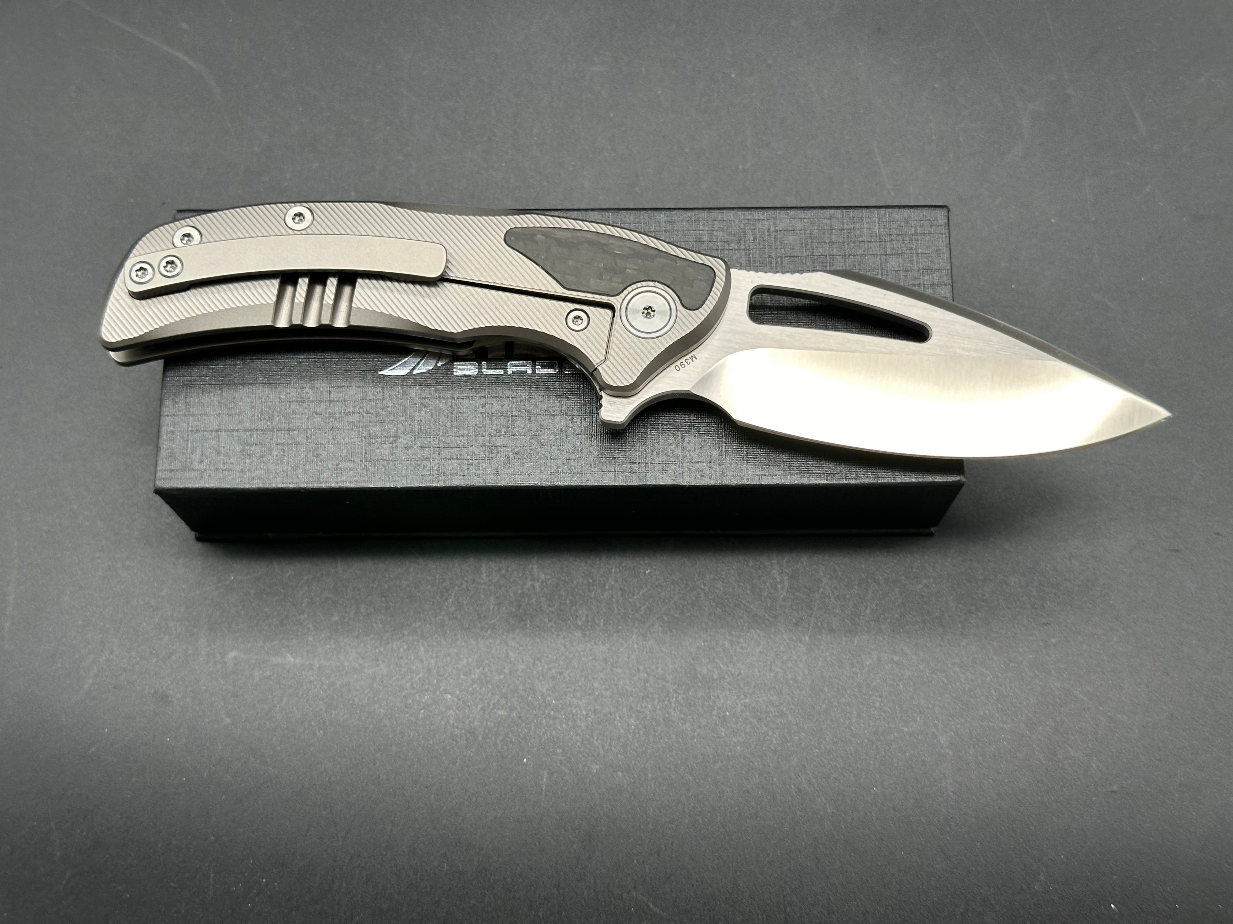 Premium Asuza Blitzkrieg Titanium & Carbon Fiber Knife with M390 Steel Blade - Perfect for Outdoor Camping, Survival, and Everyday Carry (EDC)
