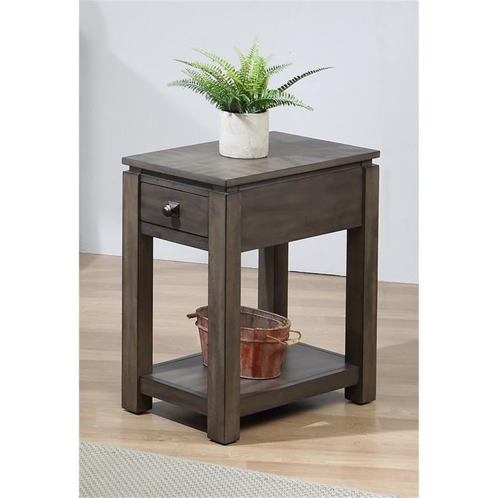 Shades of Gray Wood Narrow End Table with Drawer & Shelf - Modern Nightstand for Bedroom, Living Room & Office - Compact Side Table with Storage Space