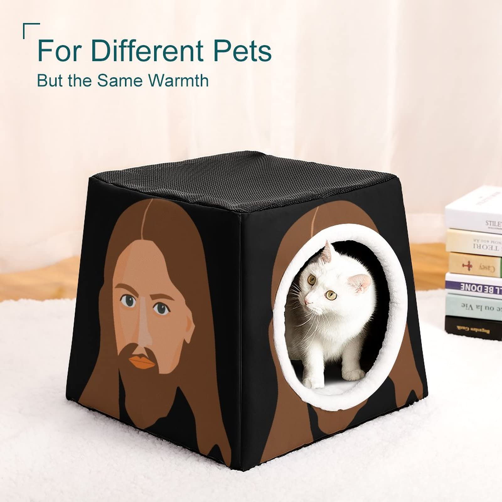 Printed Cat Houses & Condos - Foldable Cat Cube Bed with Removable Pillow - Cozy Pet Sofa for Indoor Cats - Perfect for Napping, Playing & Relaxing at Home