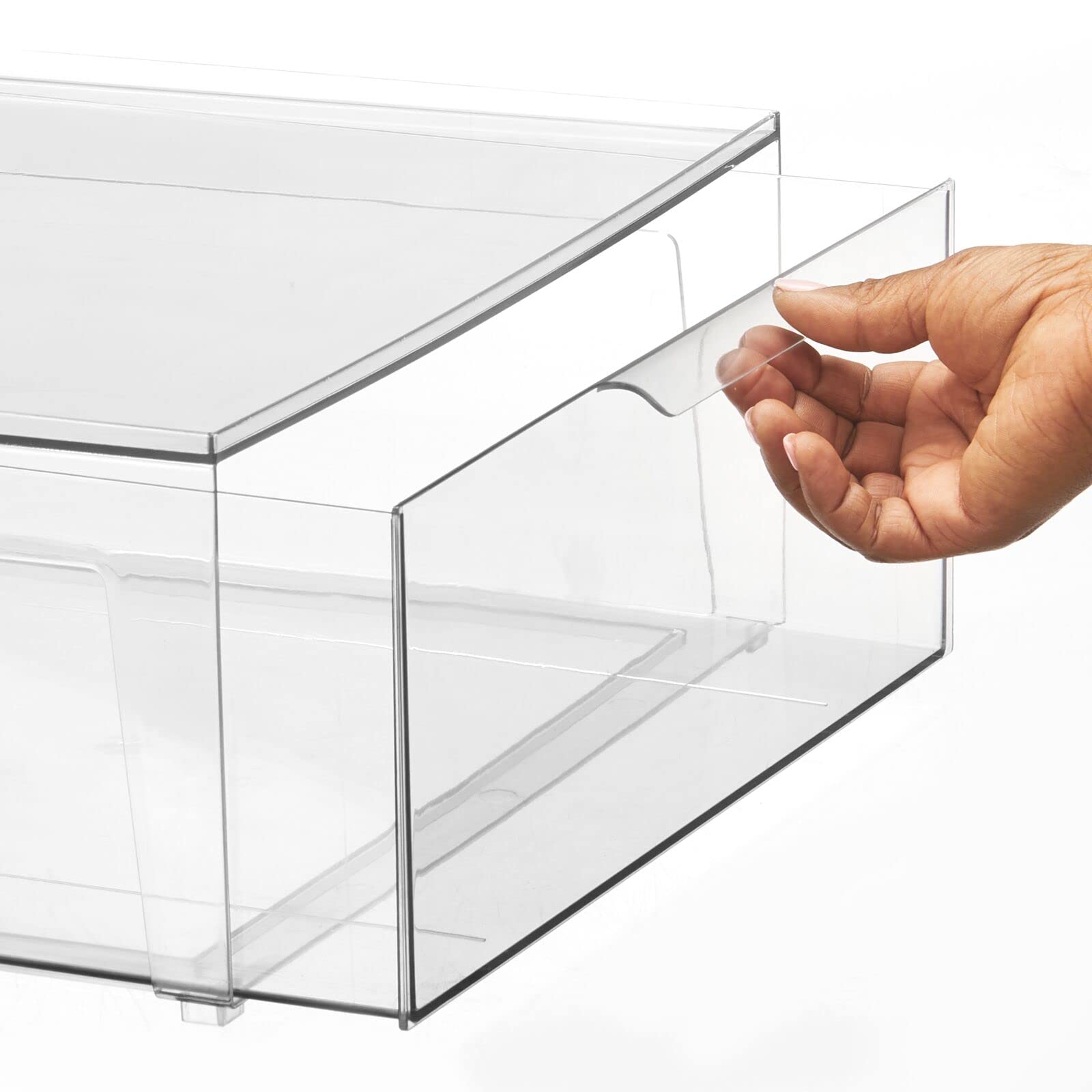 mDesign Plastic Stackable Bathroom Storage Organizer Bin with Front Pull Drawer - Clear Lumiere Collection for Countertop, Vanity & Closet - Perfect for Beauty Accessories, Makeup & Toiletries Organization - Ideal for Small Spaces, Bathroom Shelves & Bedroom Storage