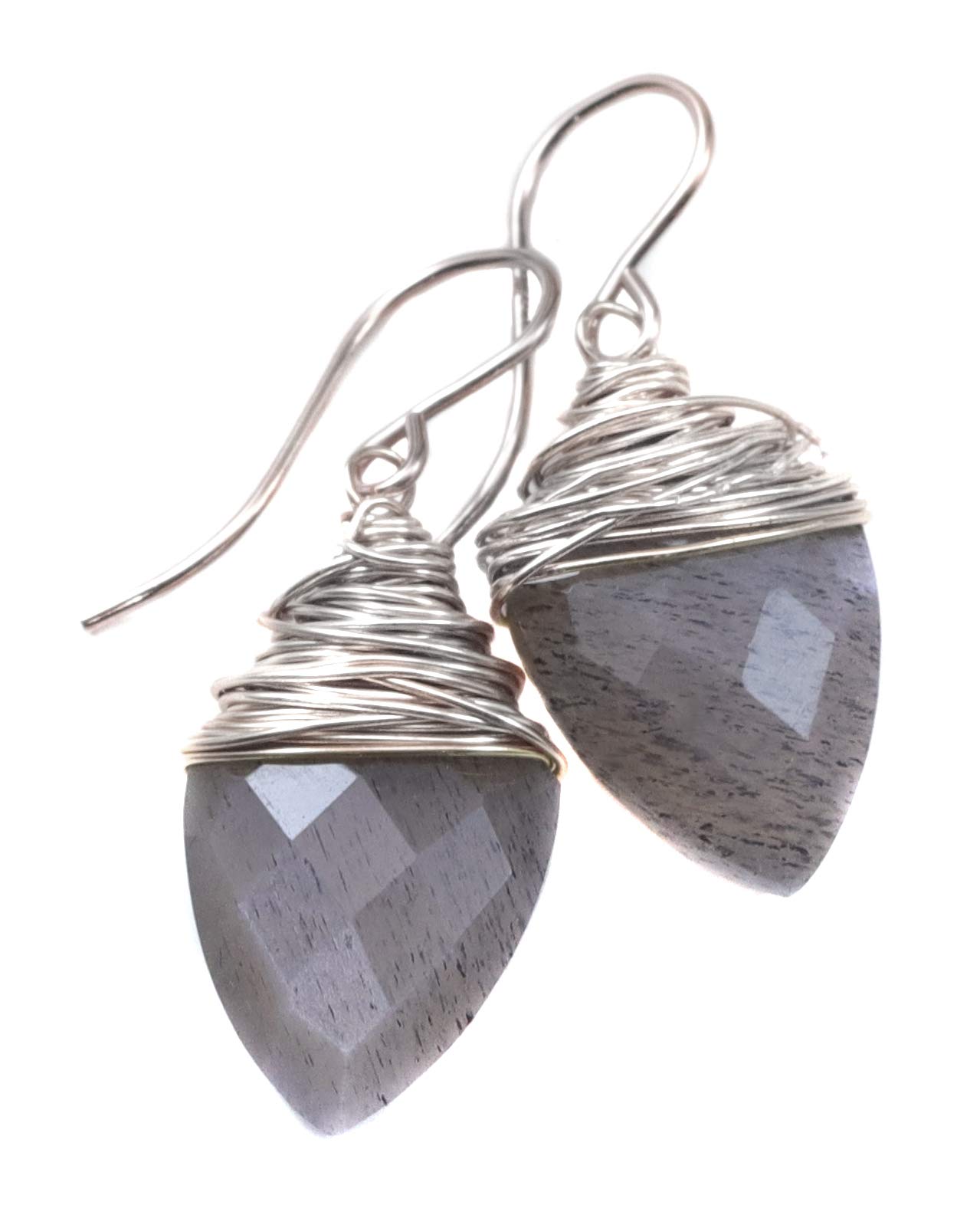 Moonstone Earrings - Grey Faceted Briolette Drop Dangle Earrings with Wire Wrapping | Elegant Boho Jewelry for Women, Perfect for Weddings, Parties & Everyday Wear