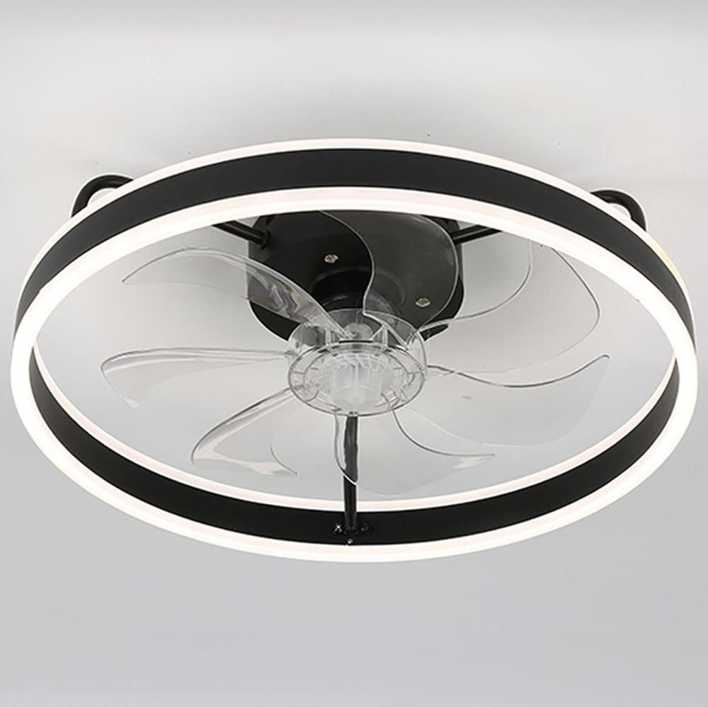 ROOTIFK Modern Round Ceiling Fan with Light - Dimmable LED, 3 Color Temperatures, 3 Speed Settings, Remote Control, 112W Low Profile Flush Mount - Smart Night Light (Black) - Perfect for Bedroom, Living Room, and Office Spaces