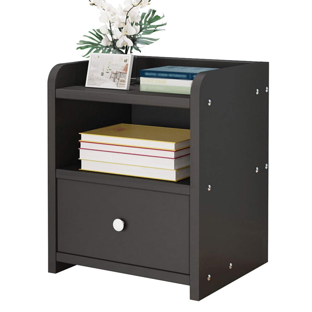 Modern Wooden Nightstand with Storage Shelves - Stackable Bedside Table, End Table, Coffee Table - Black Finish for Bedroom, Living Room & Office Use