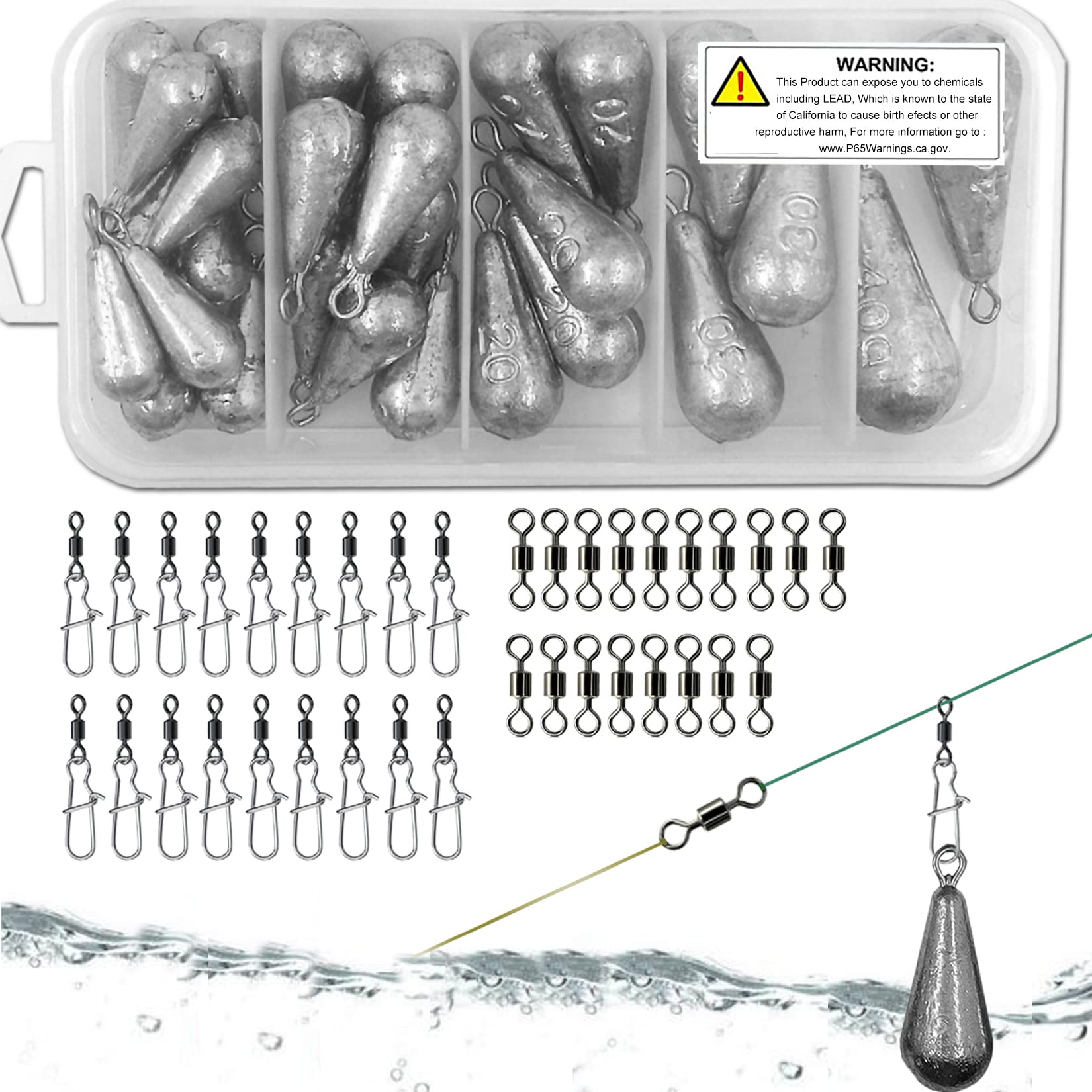 Premium Lead Fishing Sinkers & Weights Kit - Bass Casting Sinkers for Saltwater & Freshwater Bottom Fishing | Ideal for Shore, Boat, and Ice Fishing Adventures