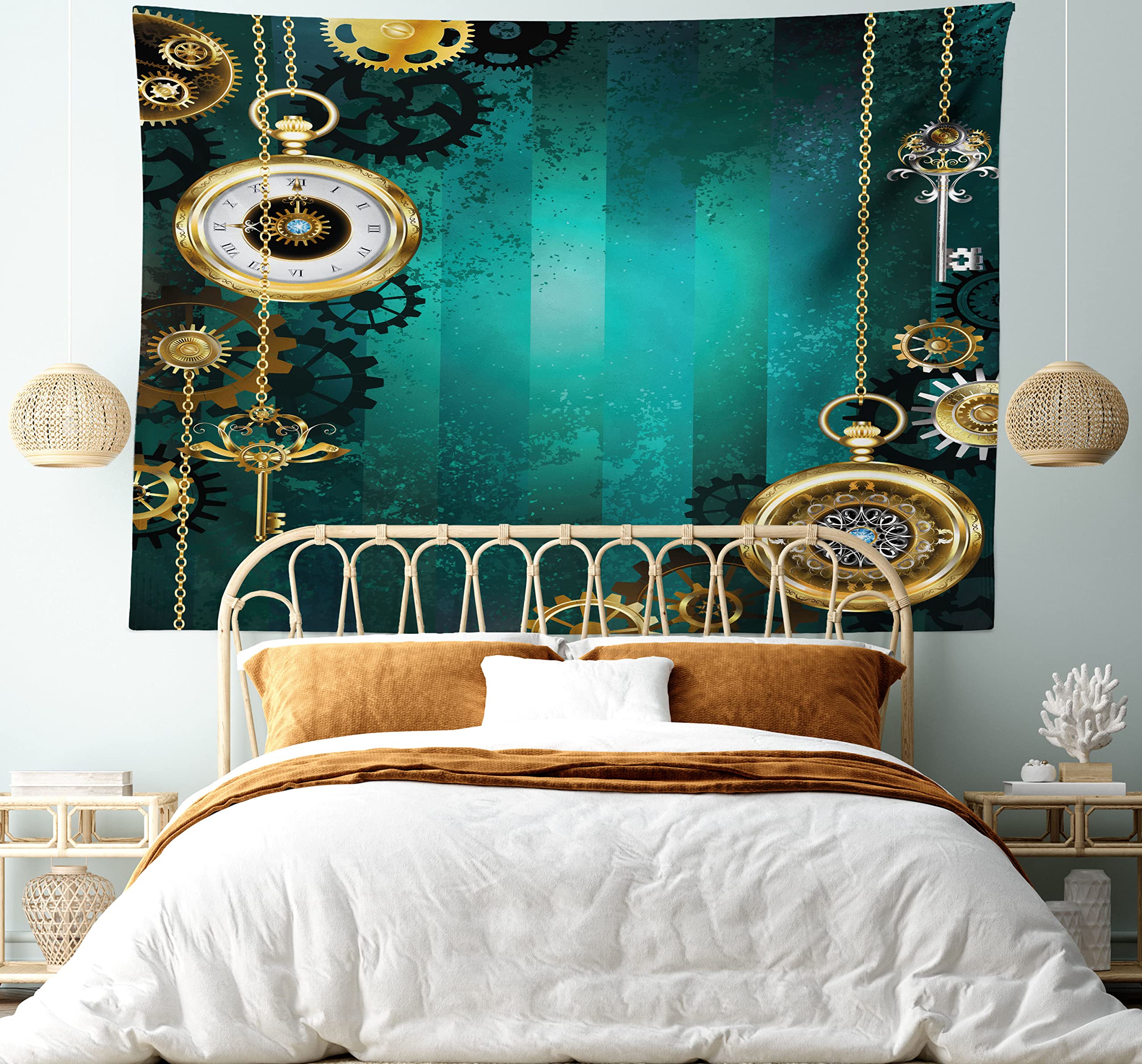 Ambesonne Steampunk Tapestry - Antique Watches & Keys Wall Art for Bedroom, Living Room, Dorm Decor (30