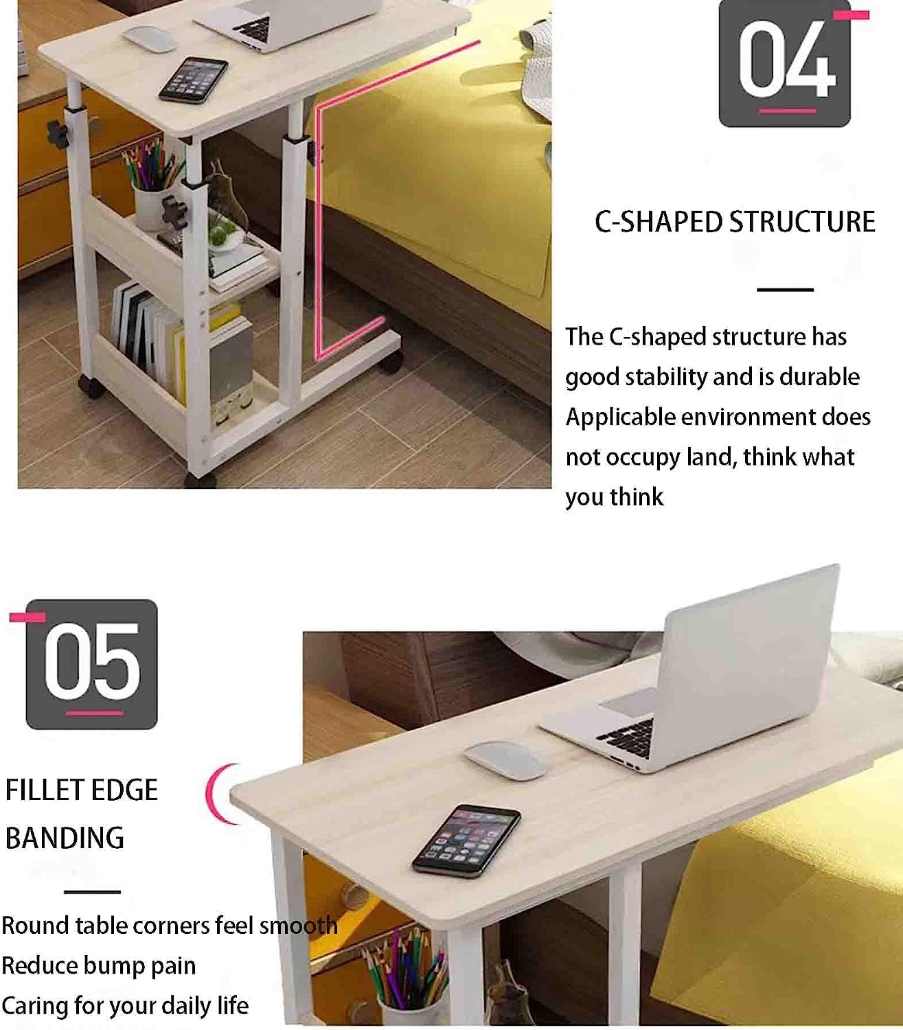 Adjustable Overbed Table with 2-Tier Shelves - Sturdy Steel Frame Laptop Desk for Keyboard & Computer - Perfect for Hospital, Bedside, or Home Office Use