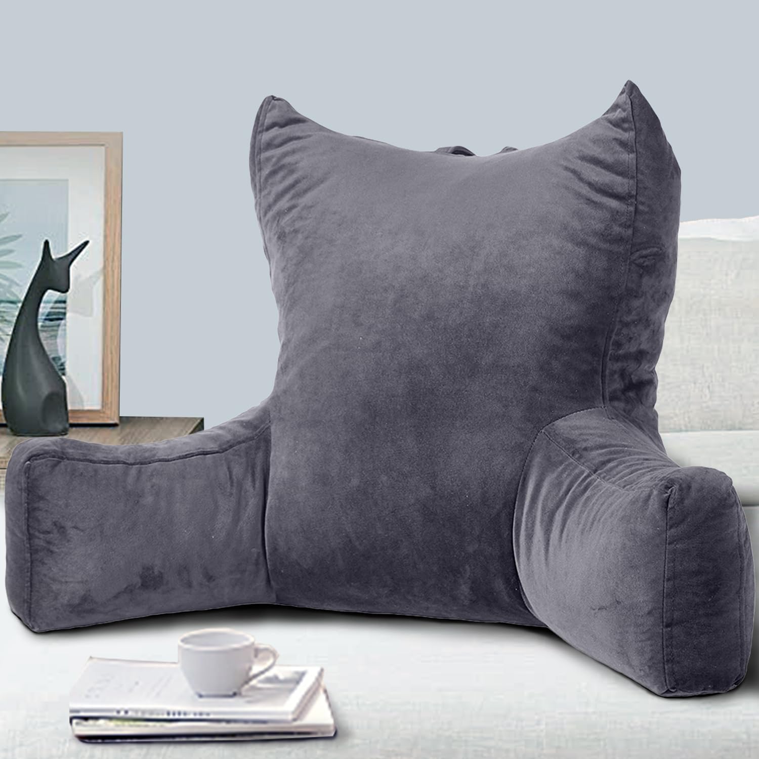 Neustern Reading Pillow for Adults - Shredded Memory Foam Backrest with Arms & Pockets - Washable Cover for Bed, Chair, or Floor - Perfect for Reading, Watching TV, Gaming & Relaxing at Home