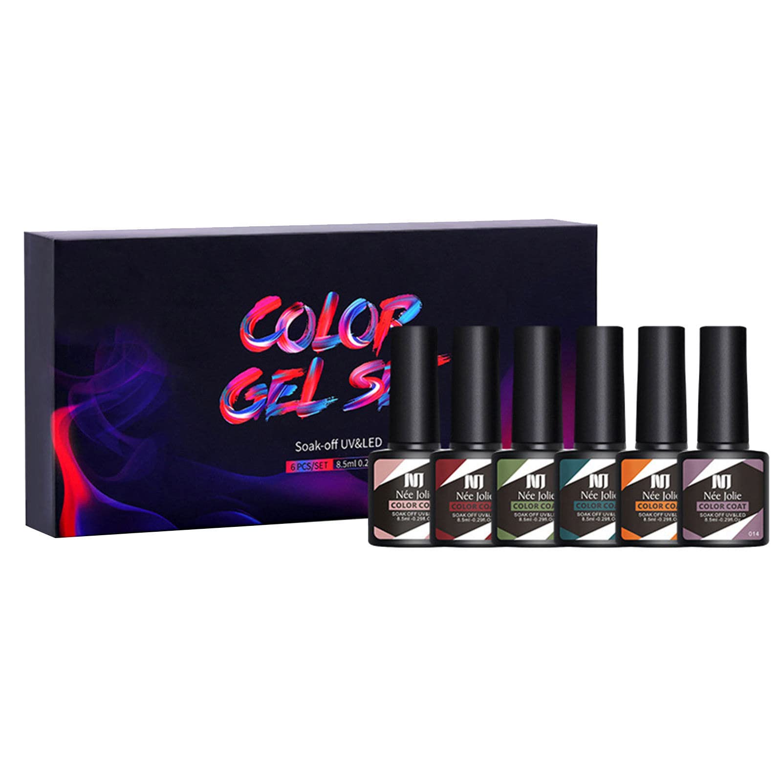 Professional Gel Nail Polish Kit - 6 Colors (8ml Each) with Base & Top Coat for DIY Manicure at Home | Long-Lasting Semi-Permanent Nail Varnish for Beginners | Perfect for Salon-Quality Nails, Parties & Special Occasions