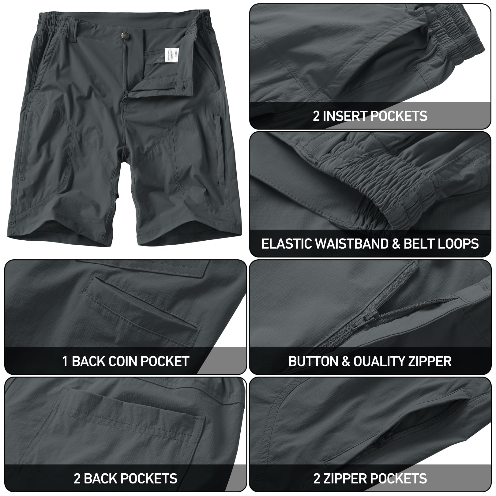Linlon Men's Quick Dry Lightweight Hiking Cargo Shorts with Multiple Pockets - Perfect for Outdoor Activities like Fishing, Camping & Travel Adventures