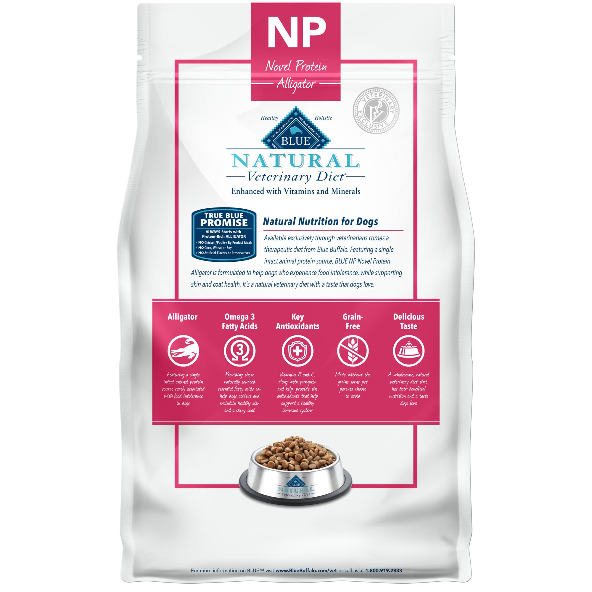 Blue Buffalo Natural Veterinary Diet NP Novel Protein Dry Dog Food for Food Sensitivities - Alligator Recipe (6-lb Bag) - Vet Prescription Required | Ideal for Dogs with Allergies & Digestive Issues | Perfect for Sensitive Stomachs & Skin Conditions