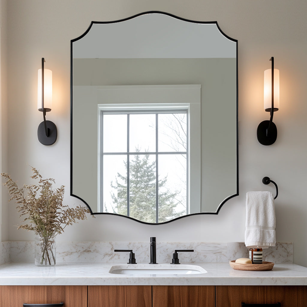 Contemporary Scalloped Rectangle Wall Mirror with Stainless Steel Frame - Elegant Home Decor for Living Room, Bedroom & Entryway