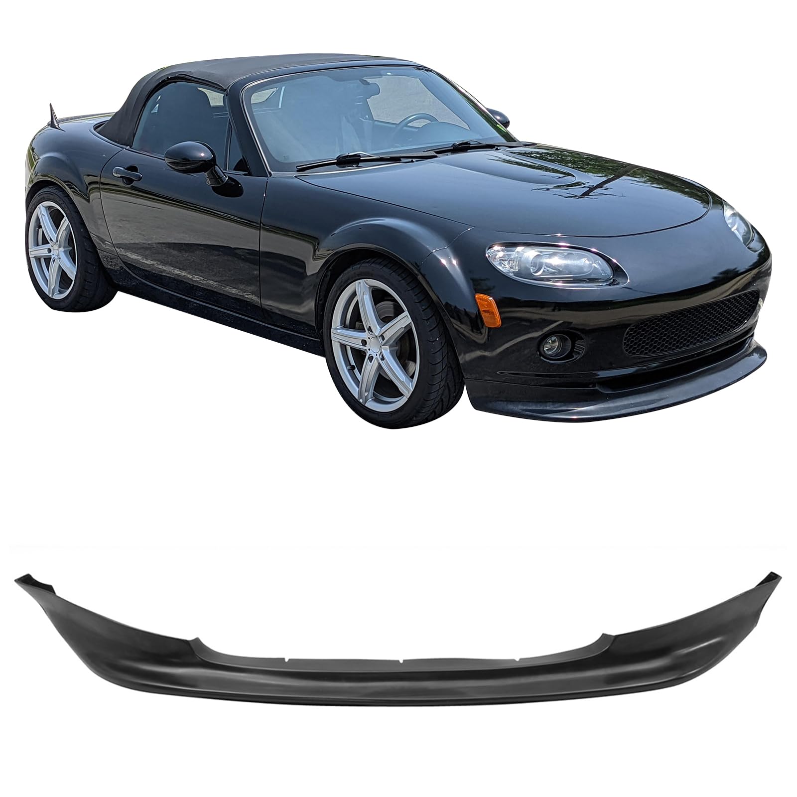 IKON MOTORSPORTS GV Style PU Black Front Bumper Lip Spoiler Splitter for 2006-2008 Mazda MX-5 Miata - Enhances Aerodynamics & Sporty Look for Street Racing & Car Shows