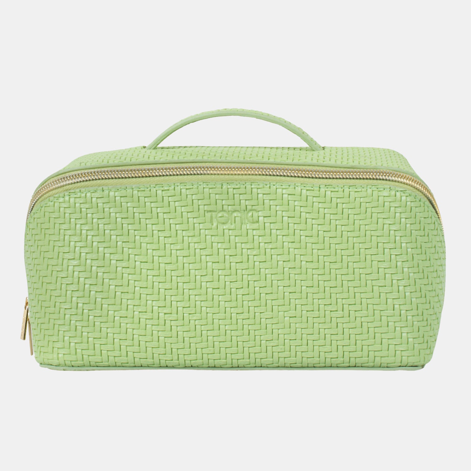 Large Beauty Makeup Travel Organizer Bag - Herringbone Pistachio Green for Women, Perfect for Cosmetic Storage & Travel Essentials | Carry-On, Gym, Vacation & Daily Use