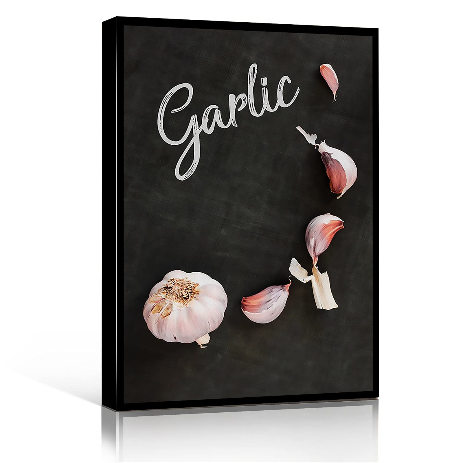 Modern Blackboard Wall Art for Kitchen - Framed Garlic Lettering Cafe Sign, 12x16 Inch - Perfect for Farmhouse, Restaurant & Dining Room Decor