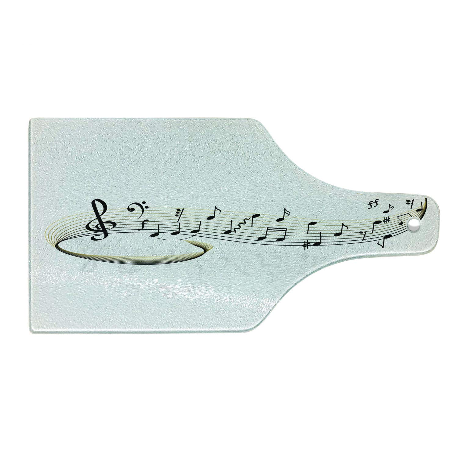 Ambesonne Musical Art Tempered Glass Cutting Board - Bass & Treble Chef Notes Abstract Design, Decorative Serving Board for Kitchen, Wine Bottle Shape in White, Khaki & Dark Brown | Perfect for Entertaining, Cheese Platters & Wine Pairings