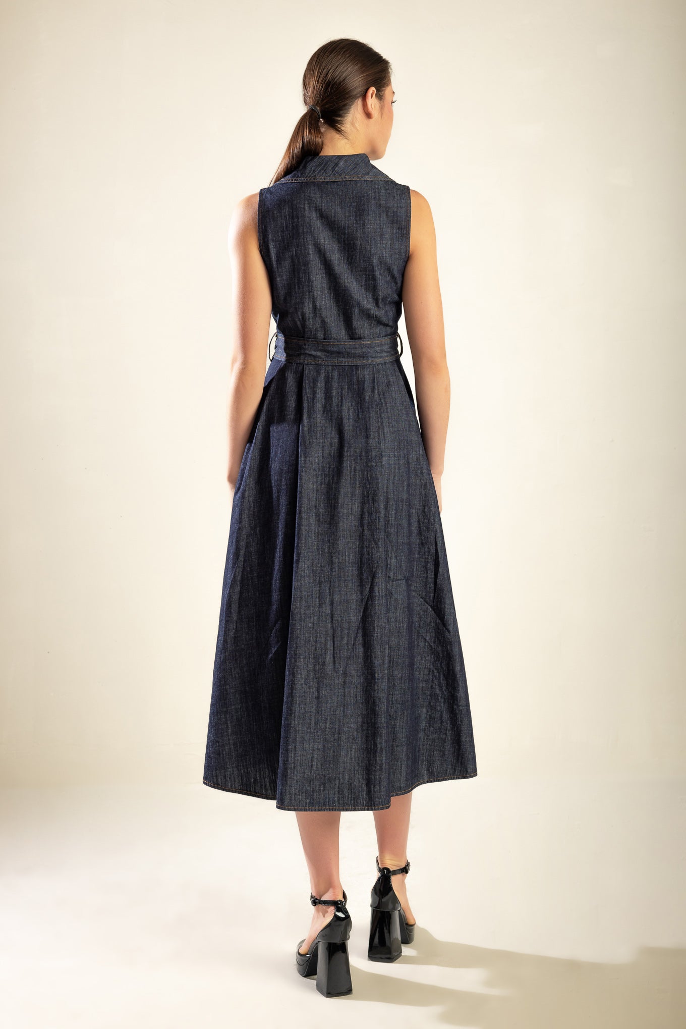 OASIS OF CALM Indigo A-Line Denim Midi Dress - Perfect for Casual Outings, Brunch Dates & Summer Fashion