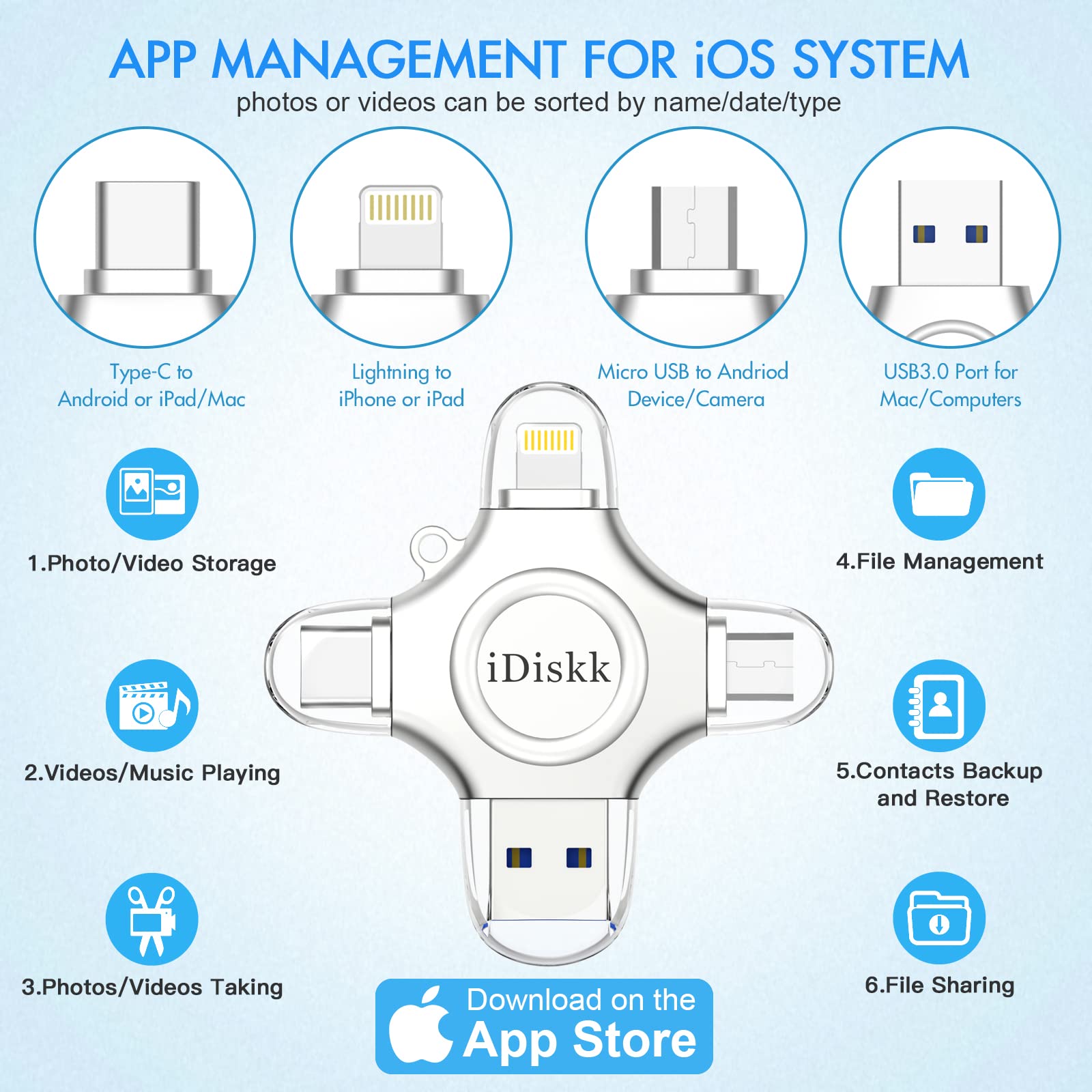 iDiskk 512GB Photo Stick for iPhone - 4-in-1 Lightning USB Flash Drive with USB-C - External Memory Storage for iPhone, iPad, Android, Mac & PC - Perfect for Photos, Videos, Files Backup & Transfer