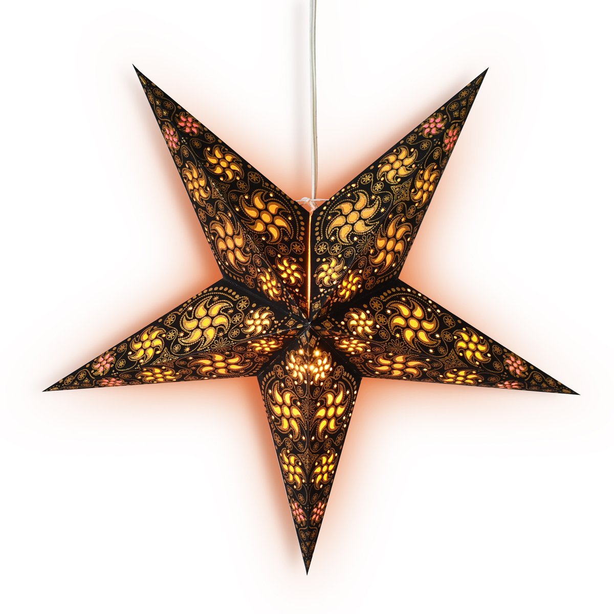 24 Pack Black & Gold Glitter Paper Star Lanterns - Hanging Wedding Party Decorations for Indoor/Outdoor Events, Birthday Celebrations & Home Decor