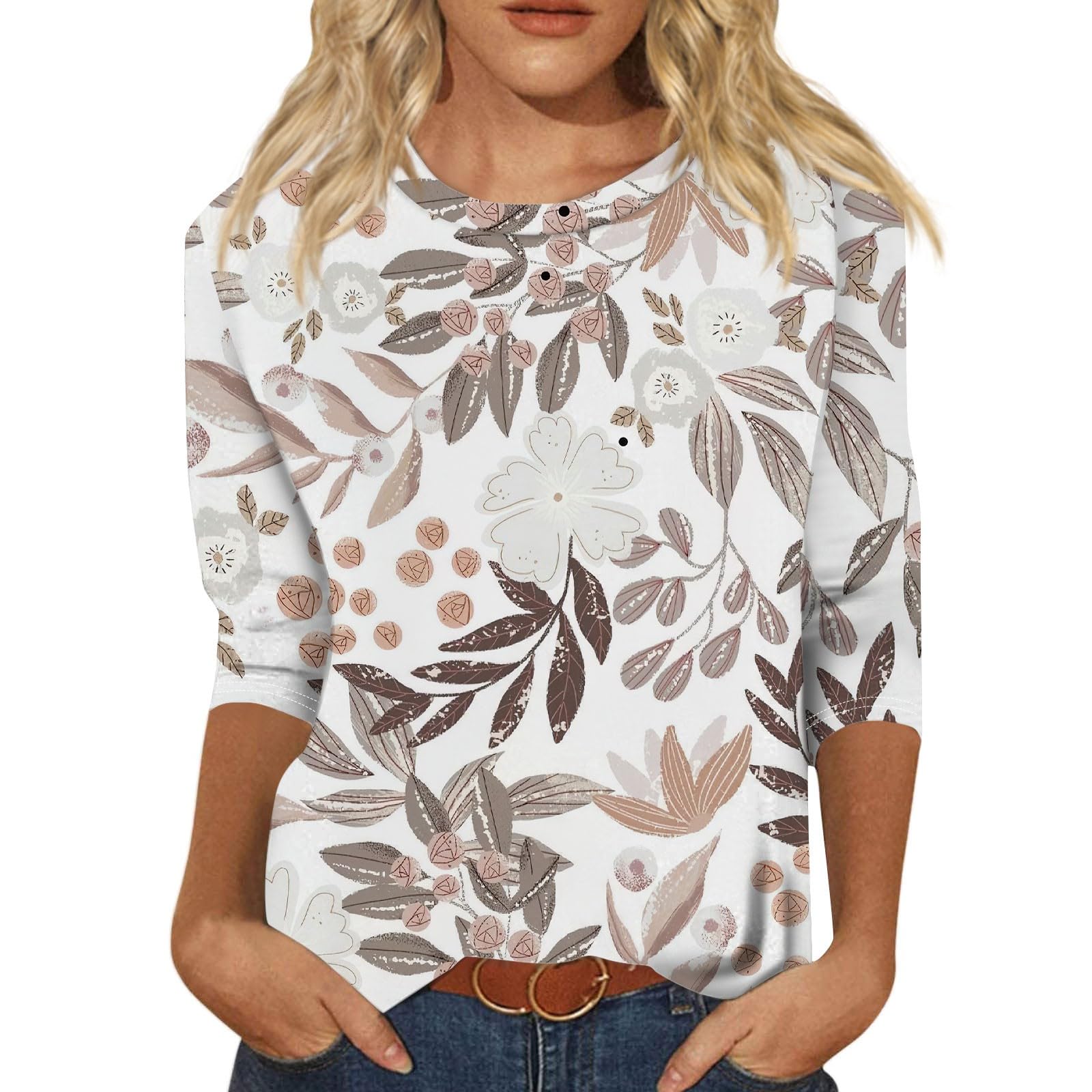 Women's 3/4 Sleeve Striped Tunic Top - Summer Casual Blouse with Three Quarter Length Sleeves - Perfect for Office Wear, Weekend Outings & Date Nights