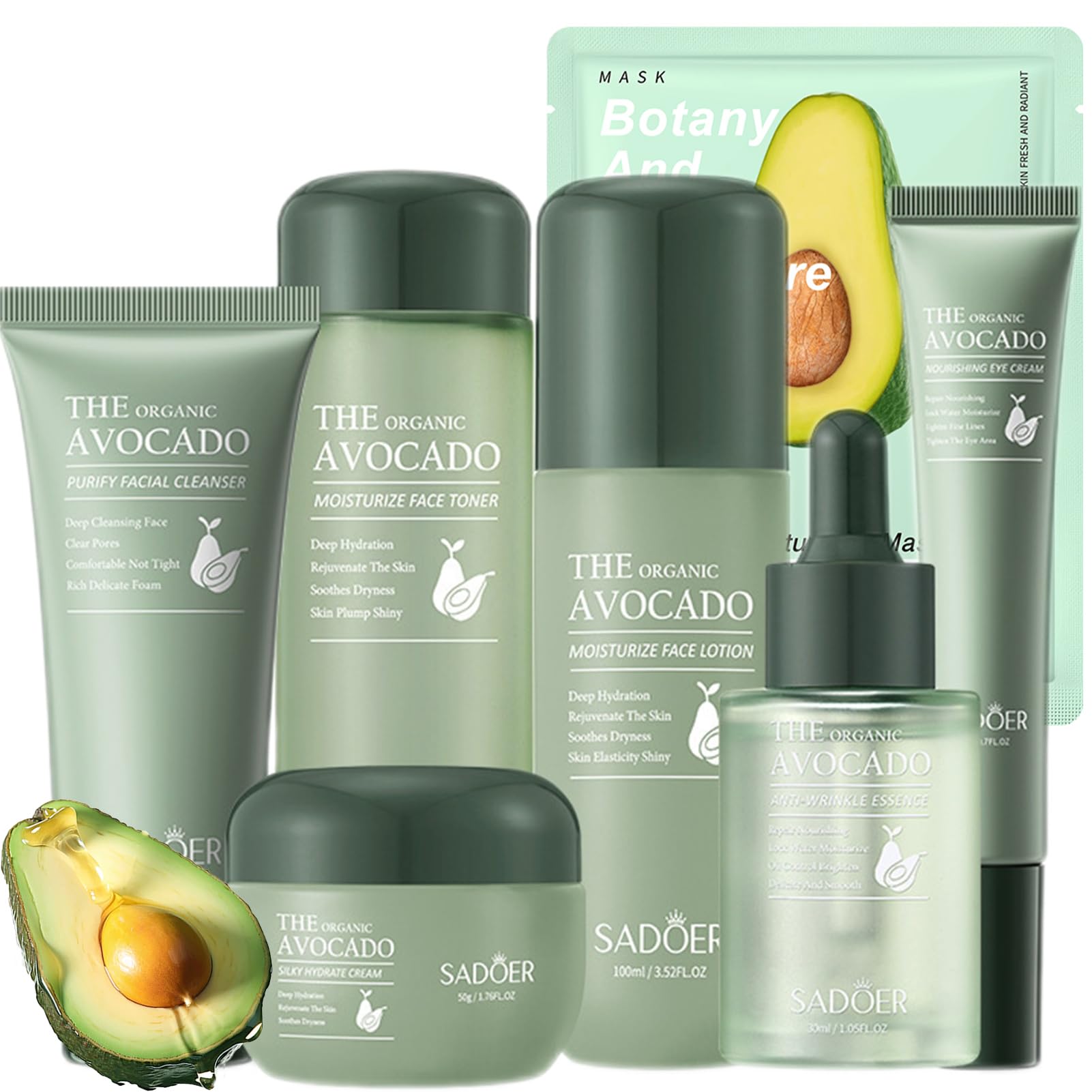 11-in-1 Avocado Skincare Set - Cleanser, Serum, Cream for Women & Men | Daily Routine