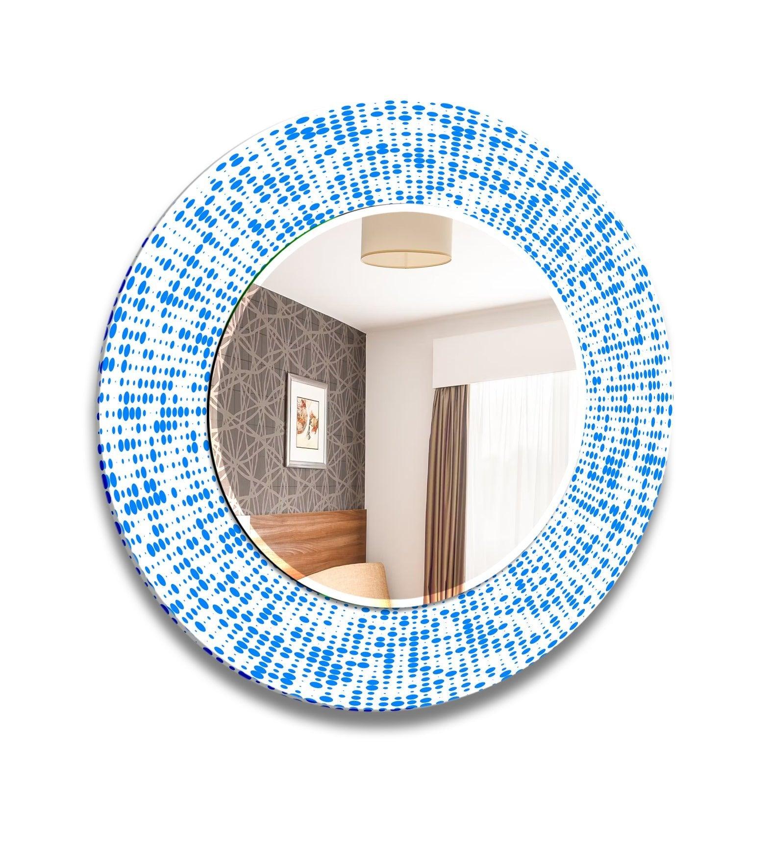 Abstract Round Blue and White Wall Mirror - Modern Decorative Mirror for Living Room, Bedroom, or Entryway - Perfect for Home Decor and Interior Design