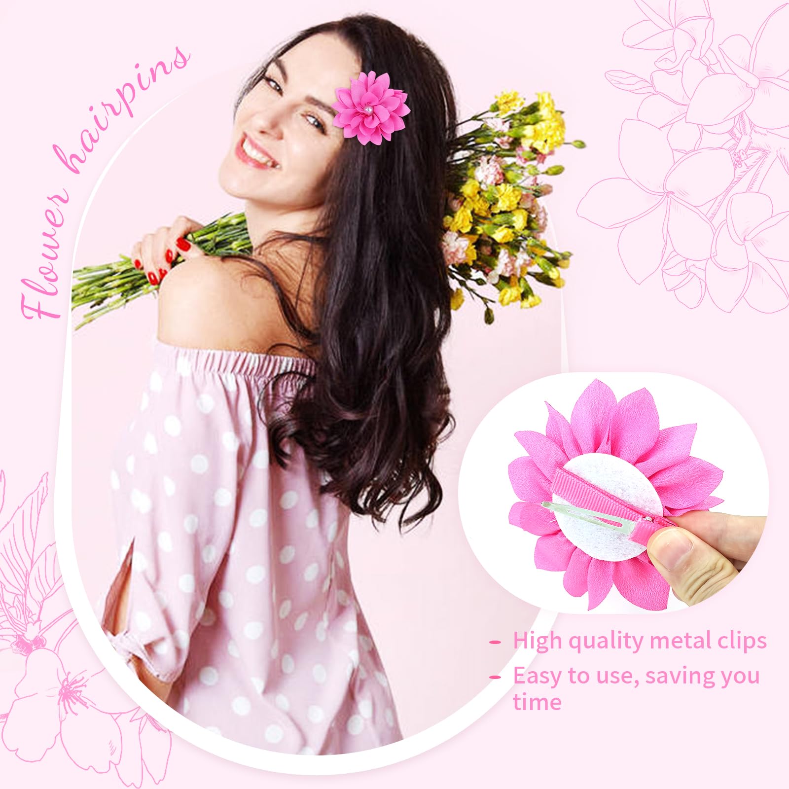20 Pack Alligator Hair Clips with Big Flower Lotus & Pearl Design - Hair Barrettes for Baby Girls, Toddlers, Kids, Teens & Women | Perfect for School, Parties, Weddings & Daily Hair Styling