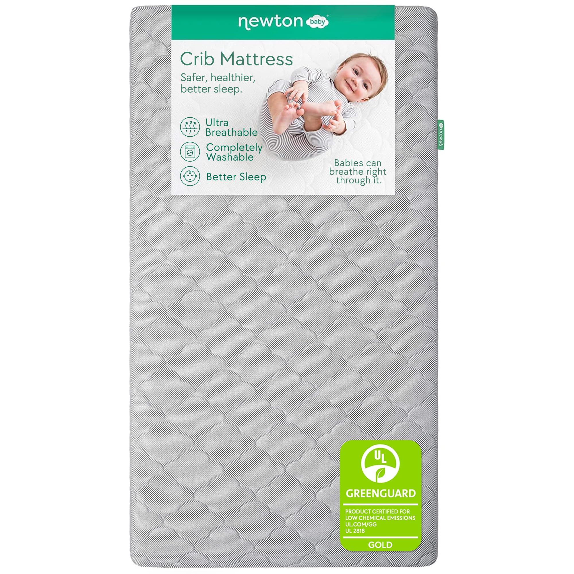 Newton Baby Crib Mattress & Toddler Bed - Waterproof, Ultra-Breathable for Reduced Suffocation Risk - 100% Washable, Hypoallergenic, 2-Stage Removable Cover - Deluxe 5.5