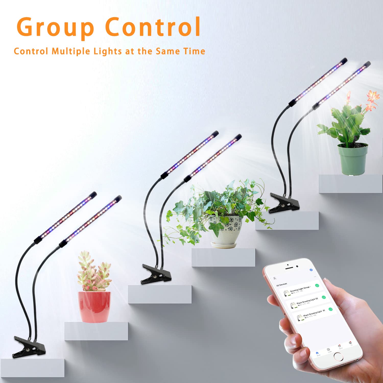 Full Spectrum LED Grow Lights for Indoor Plants - Smart WiFi Grow Light with Timer & Dimmable Clip, App/Voice Control (Alexa/Google/Siri Compatible) - Perfect for Hydroponics, Greenhouses & Home Gardening (2 Tube)