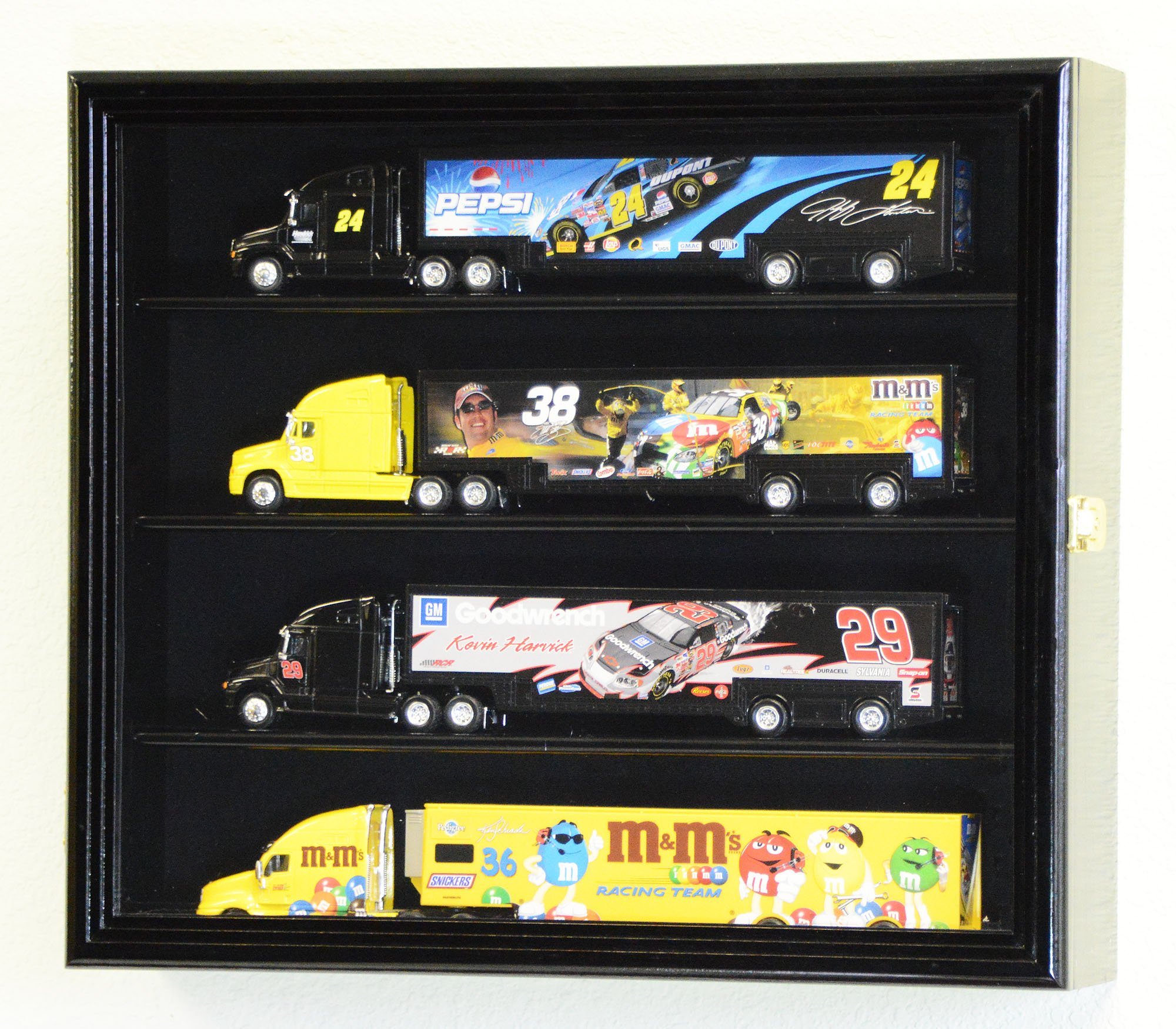 1:64 Scale Hot Wheels Semi Big Rig Trailer Truck Display Case Cabinet - Holds 4 Diecast Cars (Black Finish) - Perfect for Collectors, Showcase & Home Decor