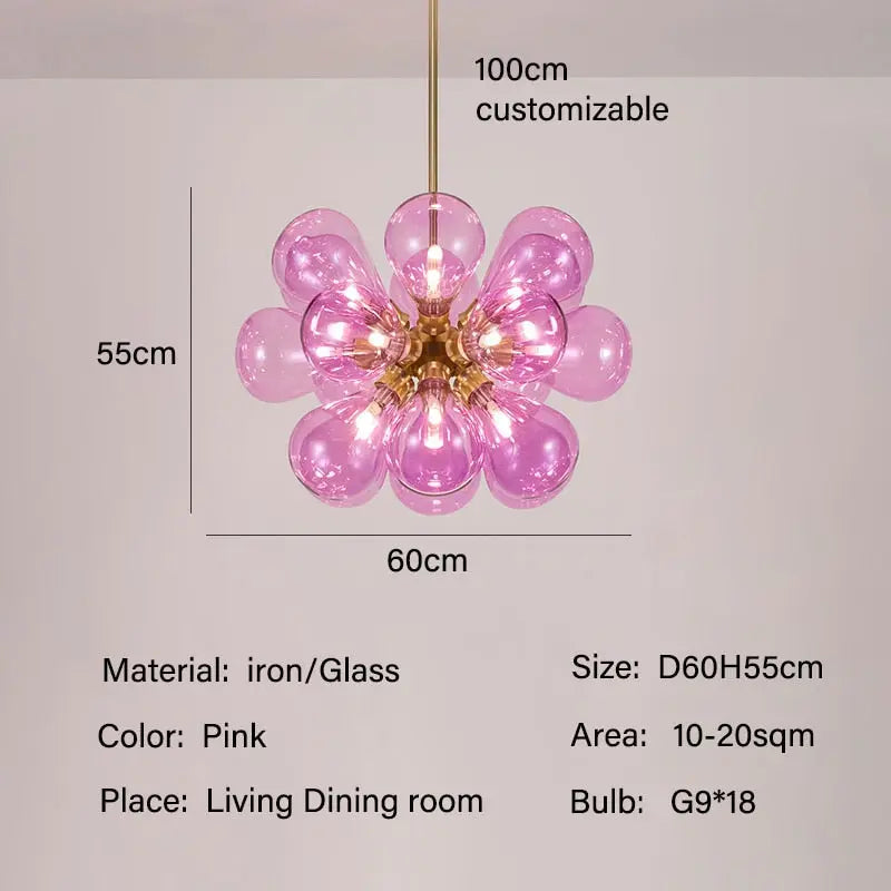 Elegant Nadine Pink Bubble Chandelier - Crystal Ceiling Light Fixture for Dining Room, Bedroom & Living Room Decor | Romantic Lighting for Weddings & Home Interiors