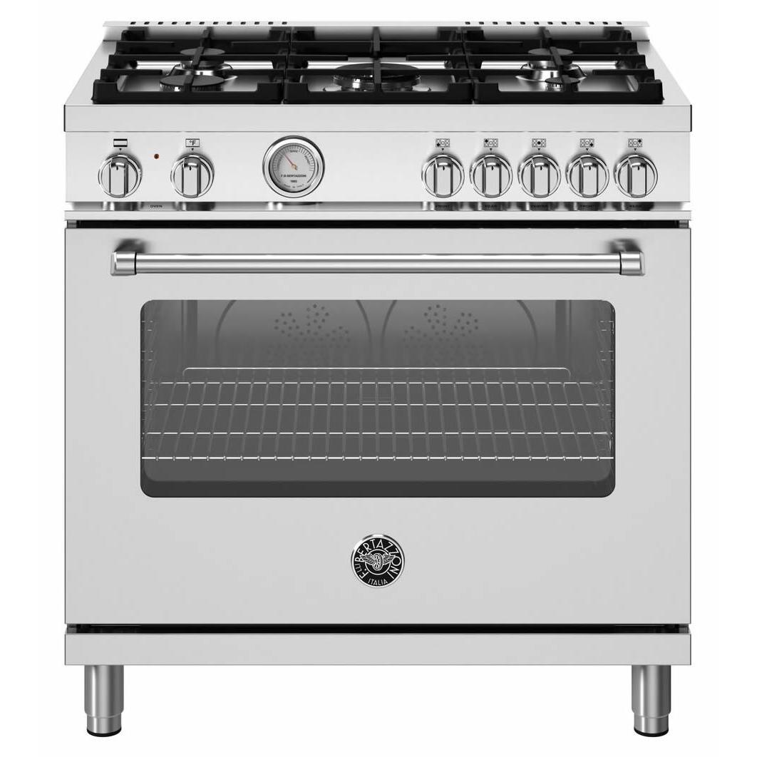 Bertazzoni 36 Inch Freestanding Dual Fuel Range MAS365DFMXV - Professional Gas & Electric Oven for Home Kitchen, Perfect for Baking, Roasting & Cooking Family Meals